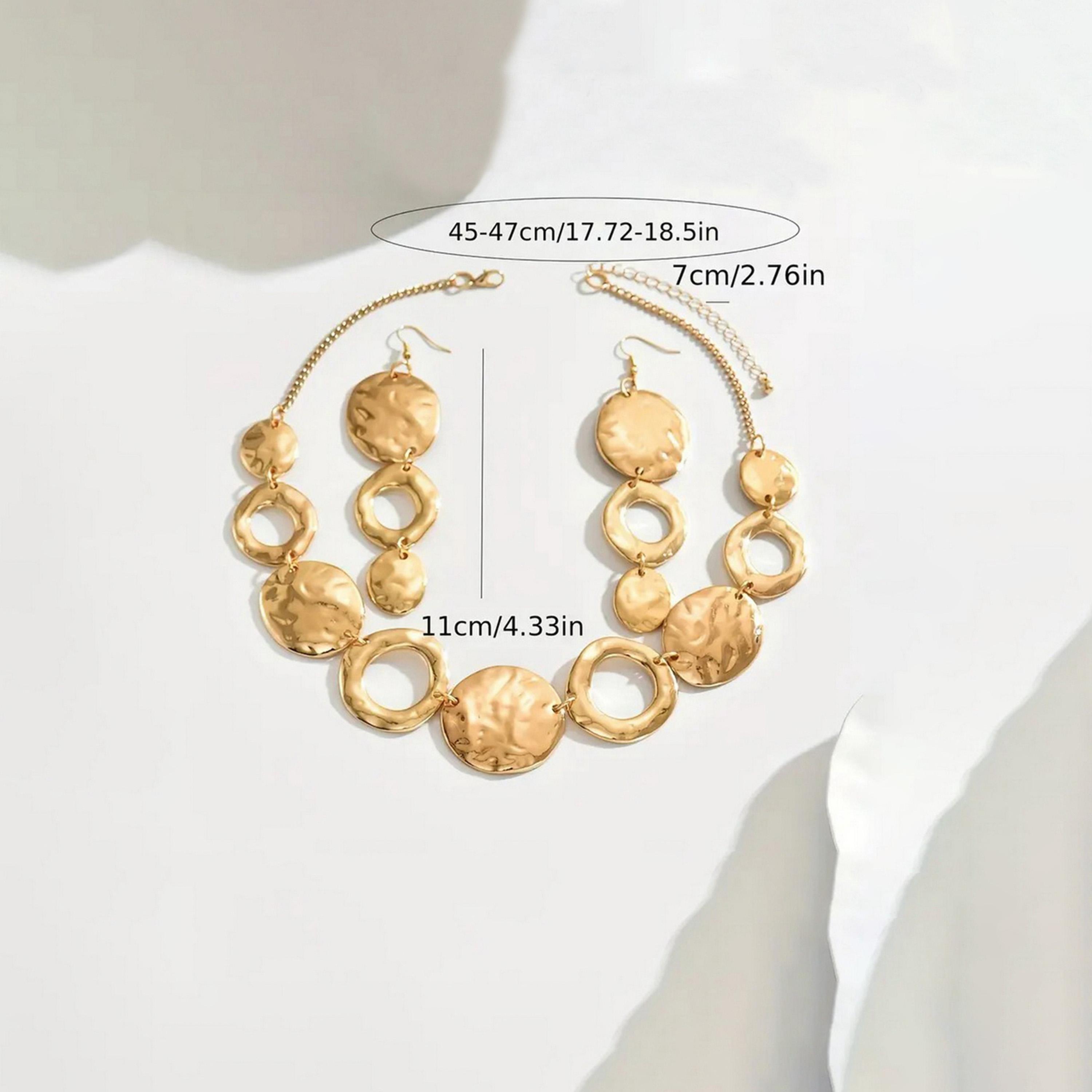 تيك تو - طقم مجوهرات قلادة وأقراط دائرية مجوفة-women-watchesandjewellery-jewellery-jewellerysets-image-4