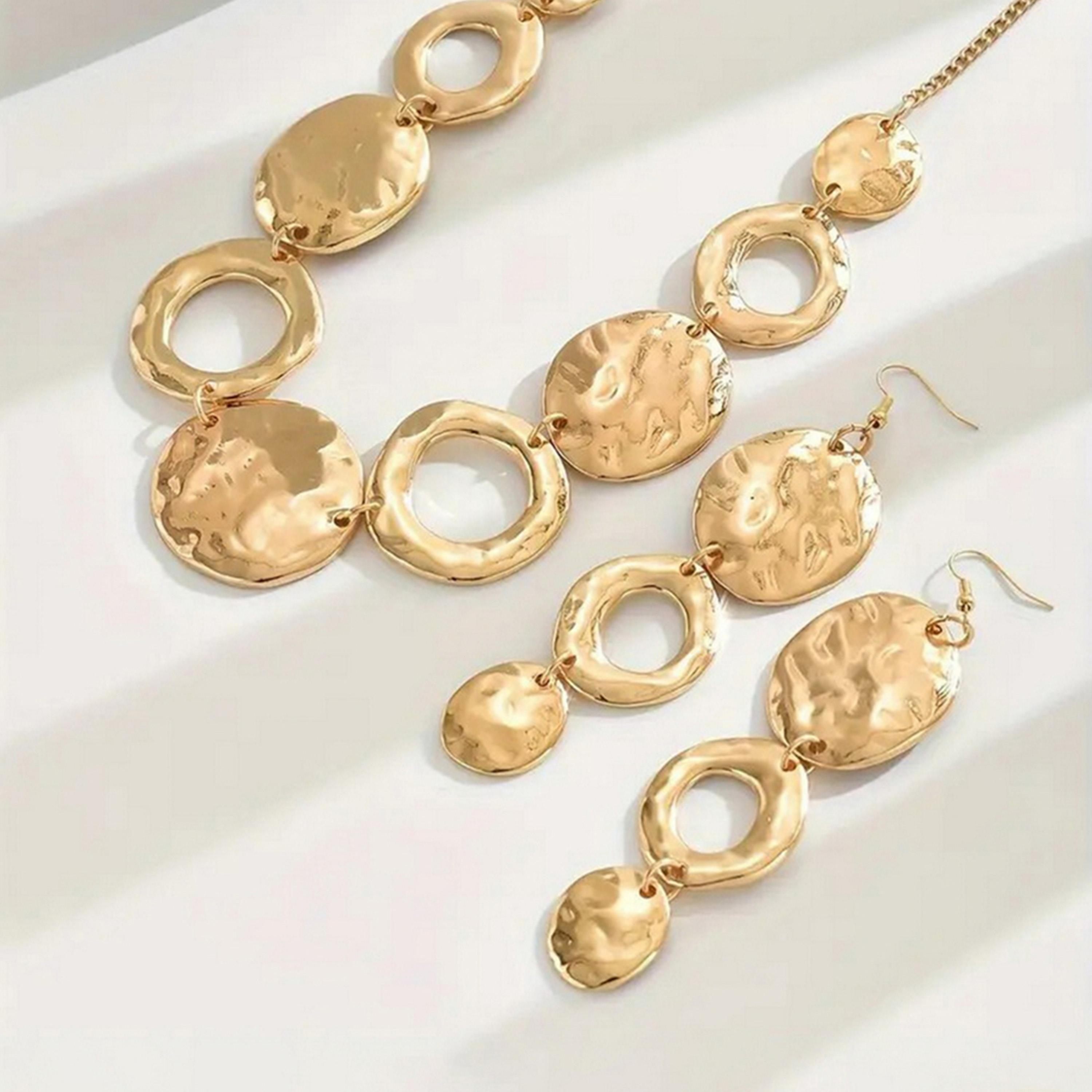 تيك تو - طقم مجوهرات قلادة وأقراط دائرية مجوفة-women-watchesandjewellery-jewellery-jewellerysets-image-5