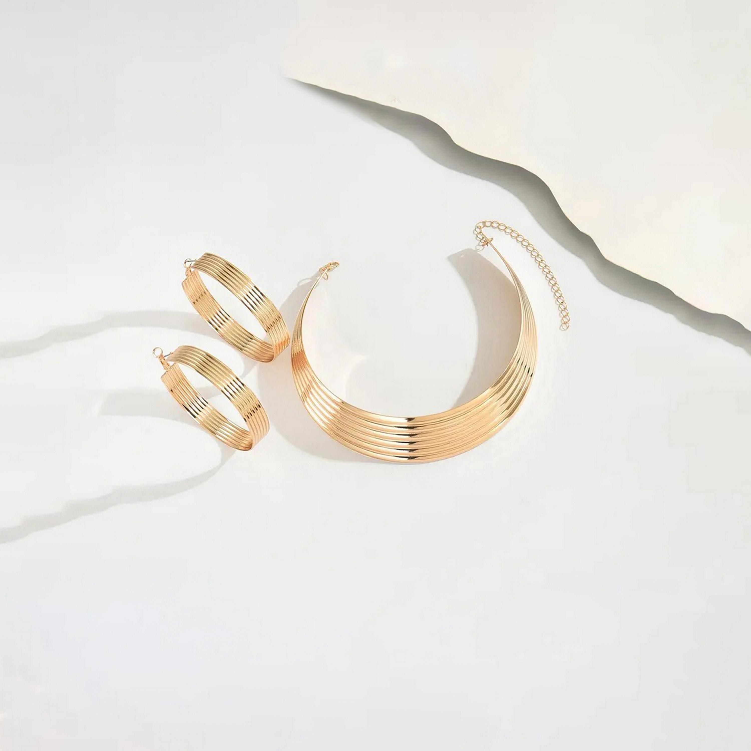 Take Two Women  Metal Thread Necklace and Earrings Jewelry Set-women-watchesandjewellery-jewellery-jewellerysets-image-1