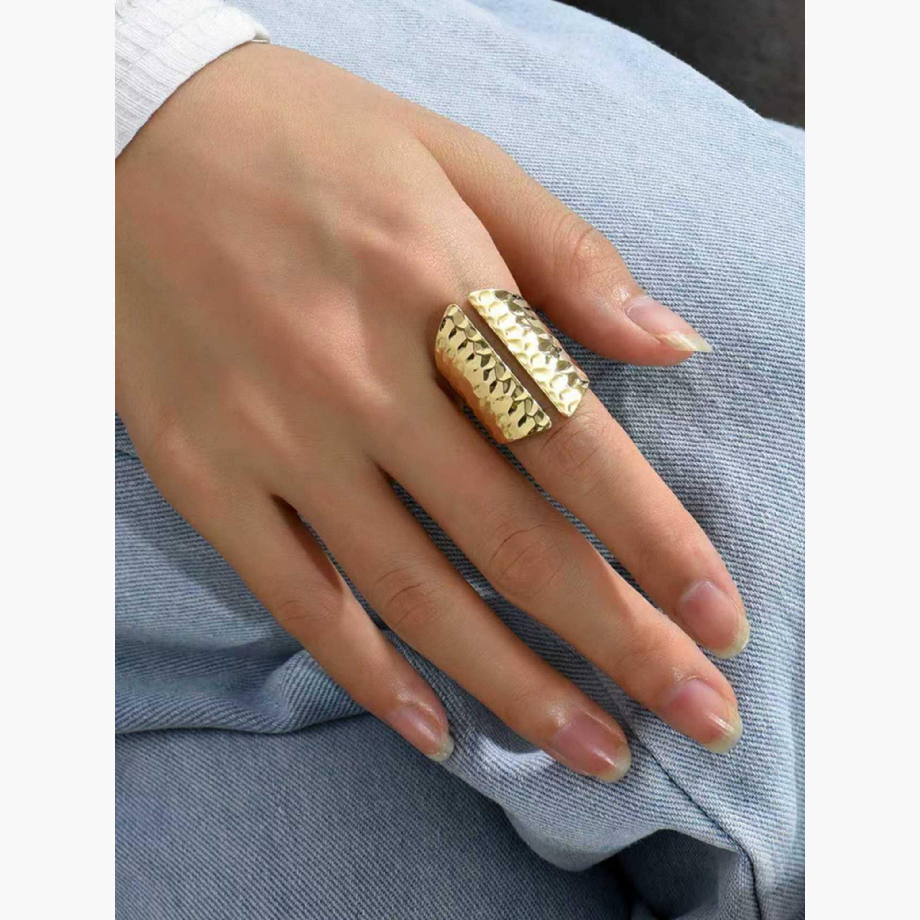 Take Two Women  Hammered Gold Tone Cuff Ring-women-watchesandjewellery-jewellery-rings-image-2