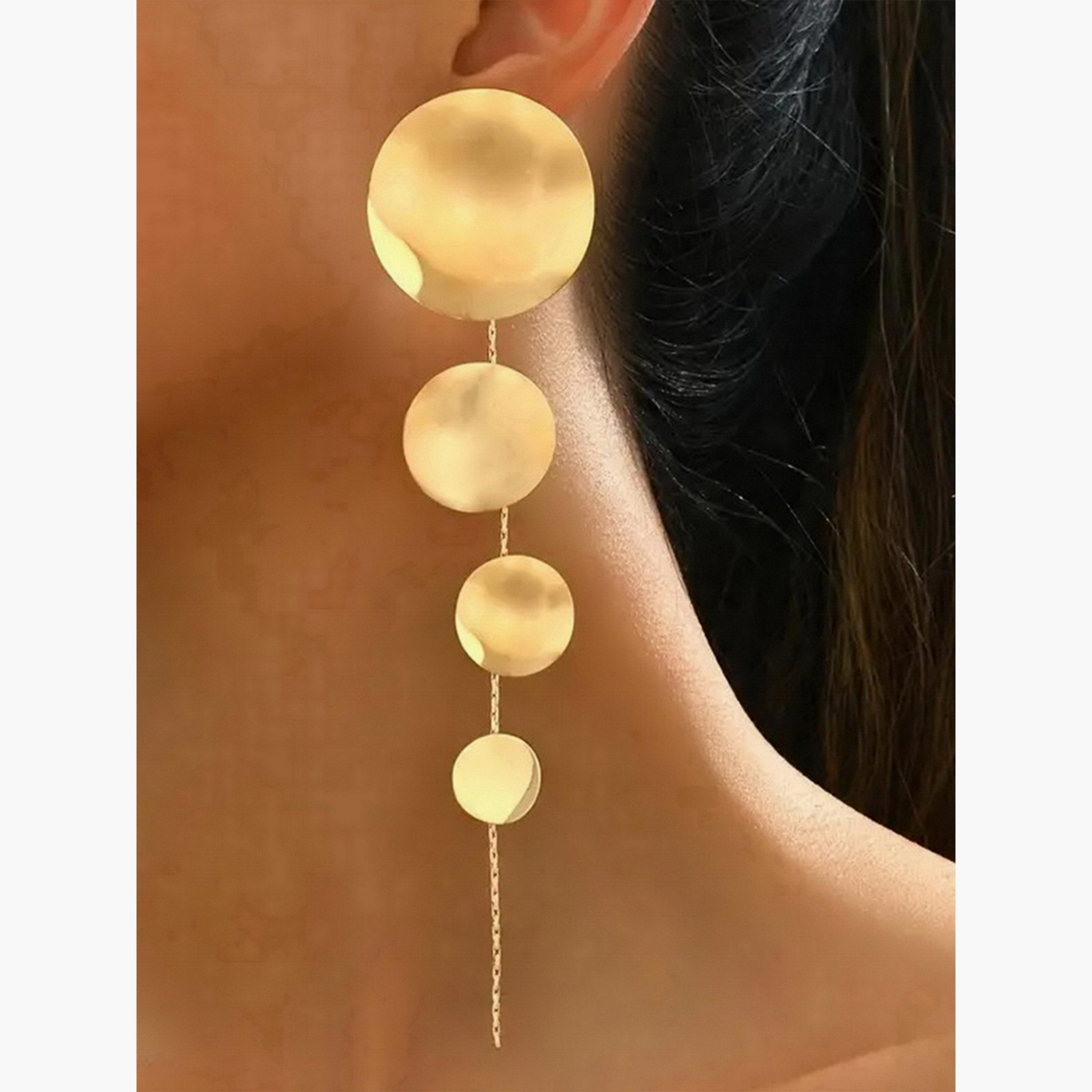 Take Two Women  Gold Tone Circle Dangle Earrings-women-watchesandjewellery-jewellery-earrings-image-1