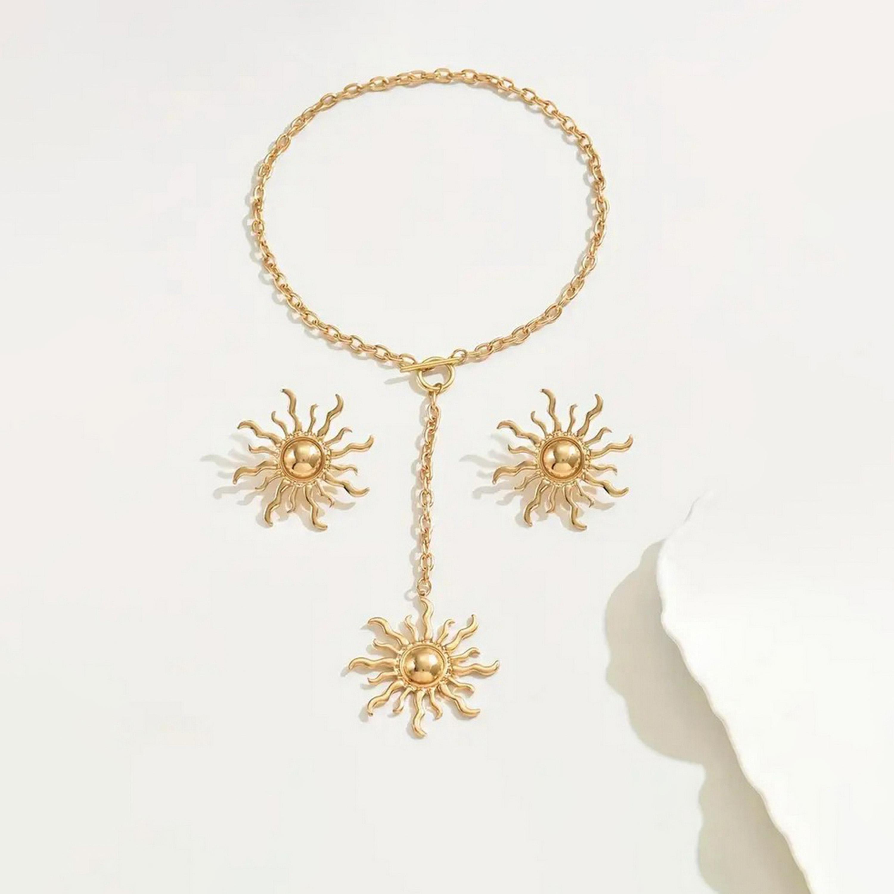 تيك تو - مجوهرات صن ديكور قلادة وأقراط على شكل حرف Y-women-watchesandjewellery-jewellery-jewellerysets-image-1
