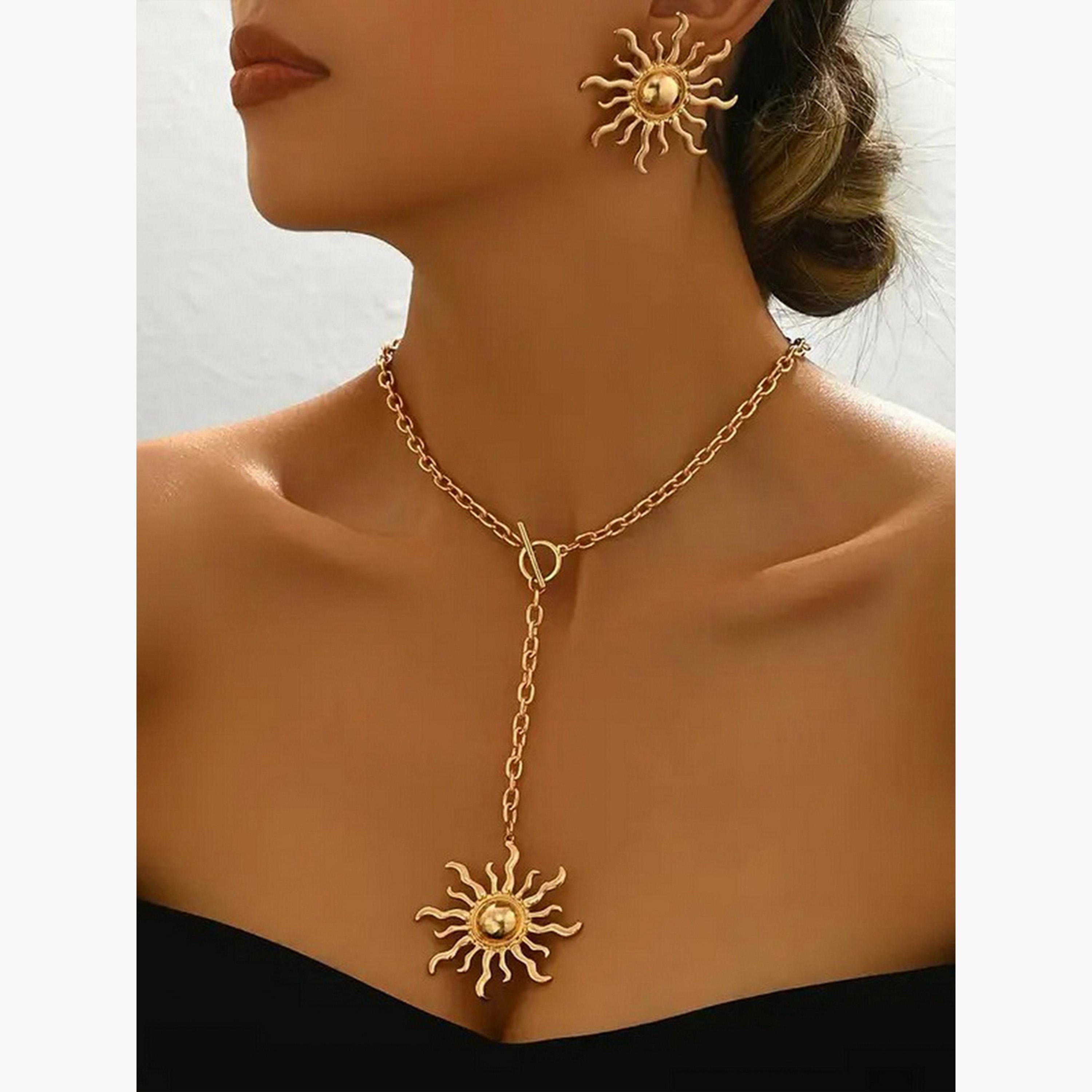 تيك تو - مجوهرات صن ديكور قلادة وأقراط على شكل حرف Y-women-watchesandjewellery-jewellery-jewellerysets-image-2