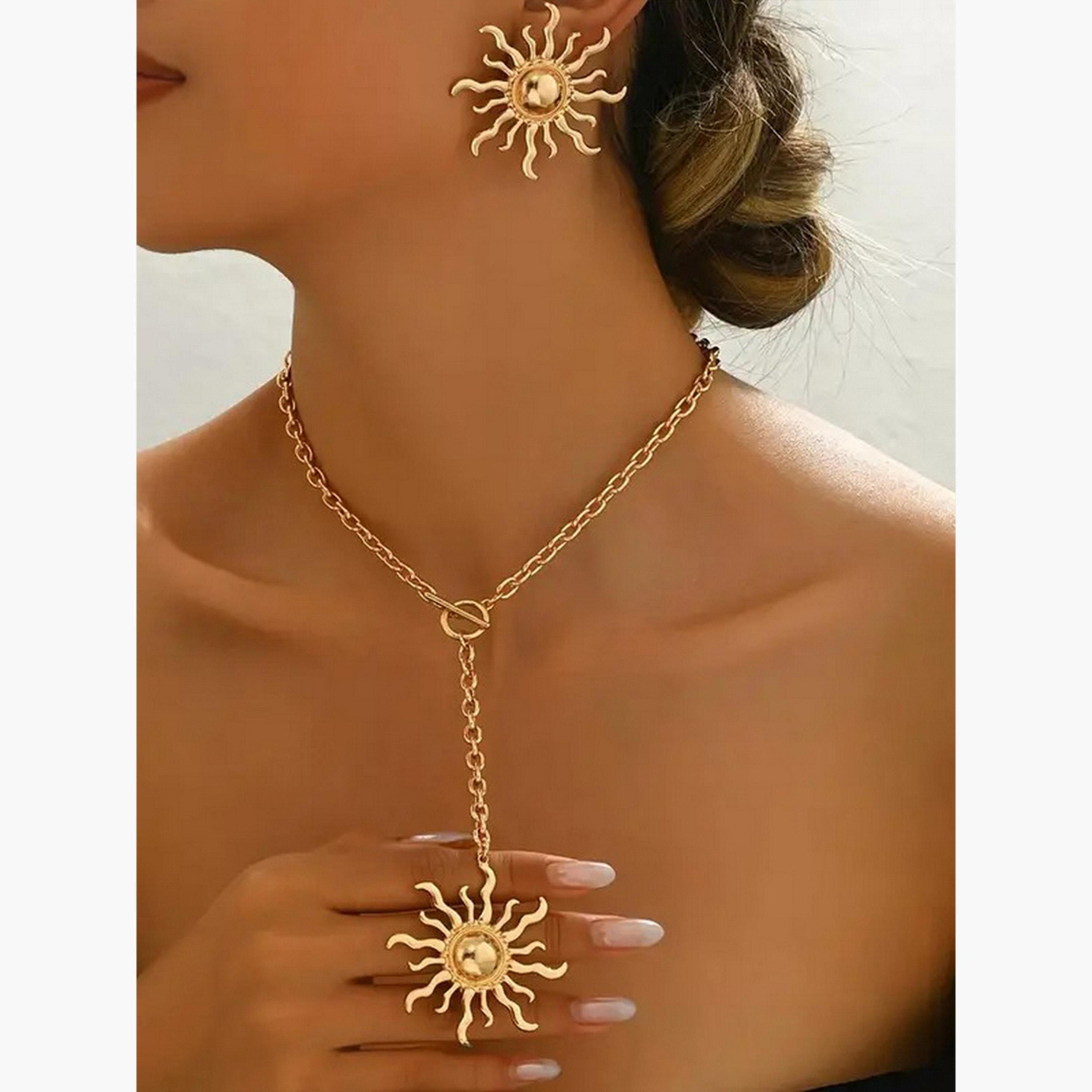 تيك تو - مجوهرات صن ديكور قلادة وأقراط على شكل حرف Y-women-watchesandjewellery-jewellery-jewellerysets-image-3