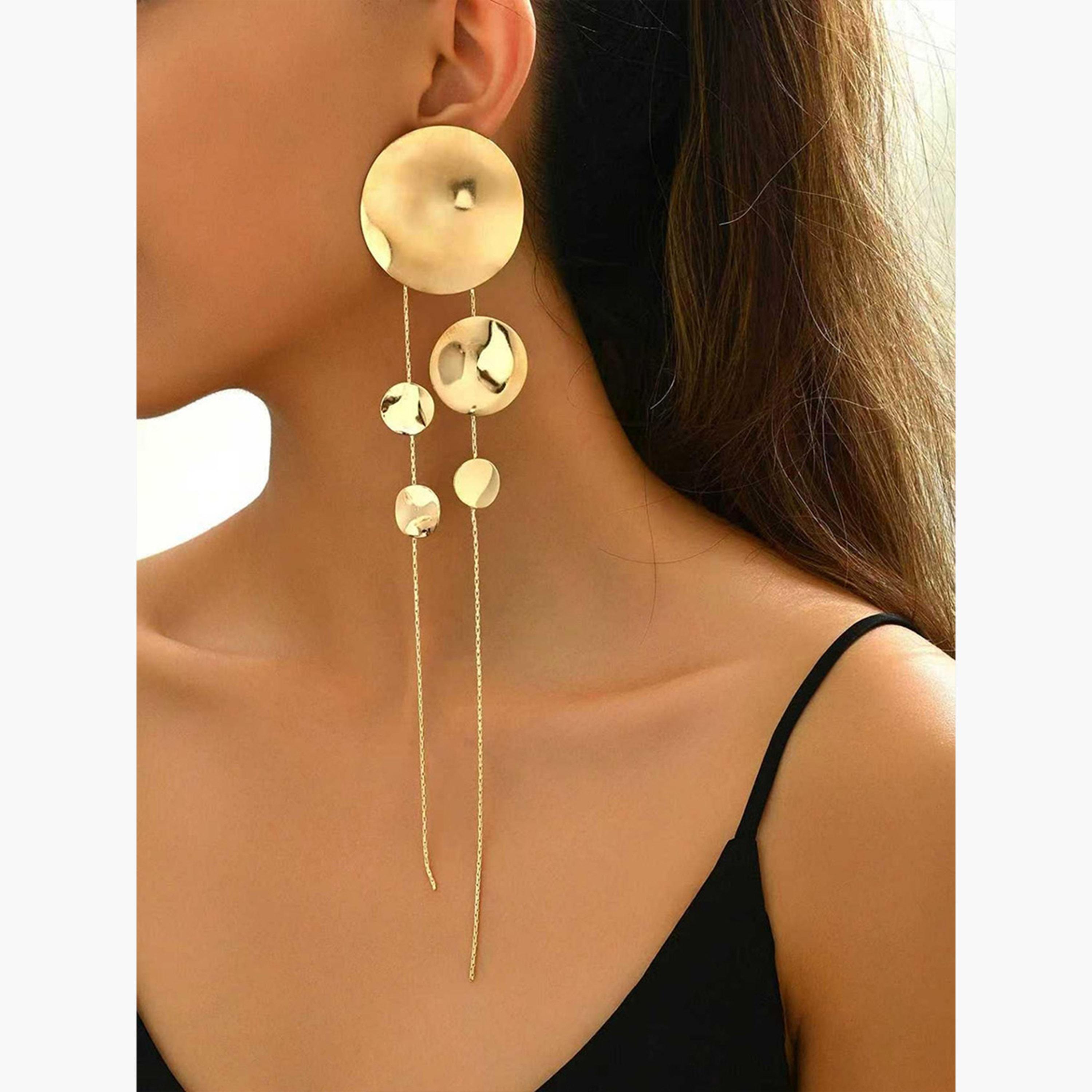 تيك تو - أقراط معدنية طويلة دائرية الشكل-women-watchesandjewellery-jewellery-earrings-image-2