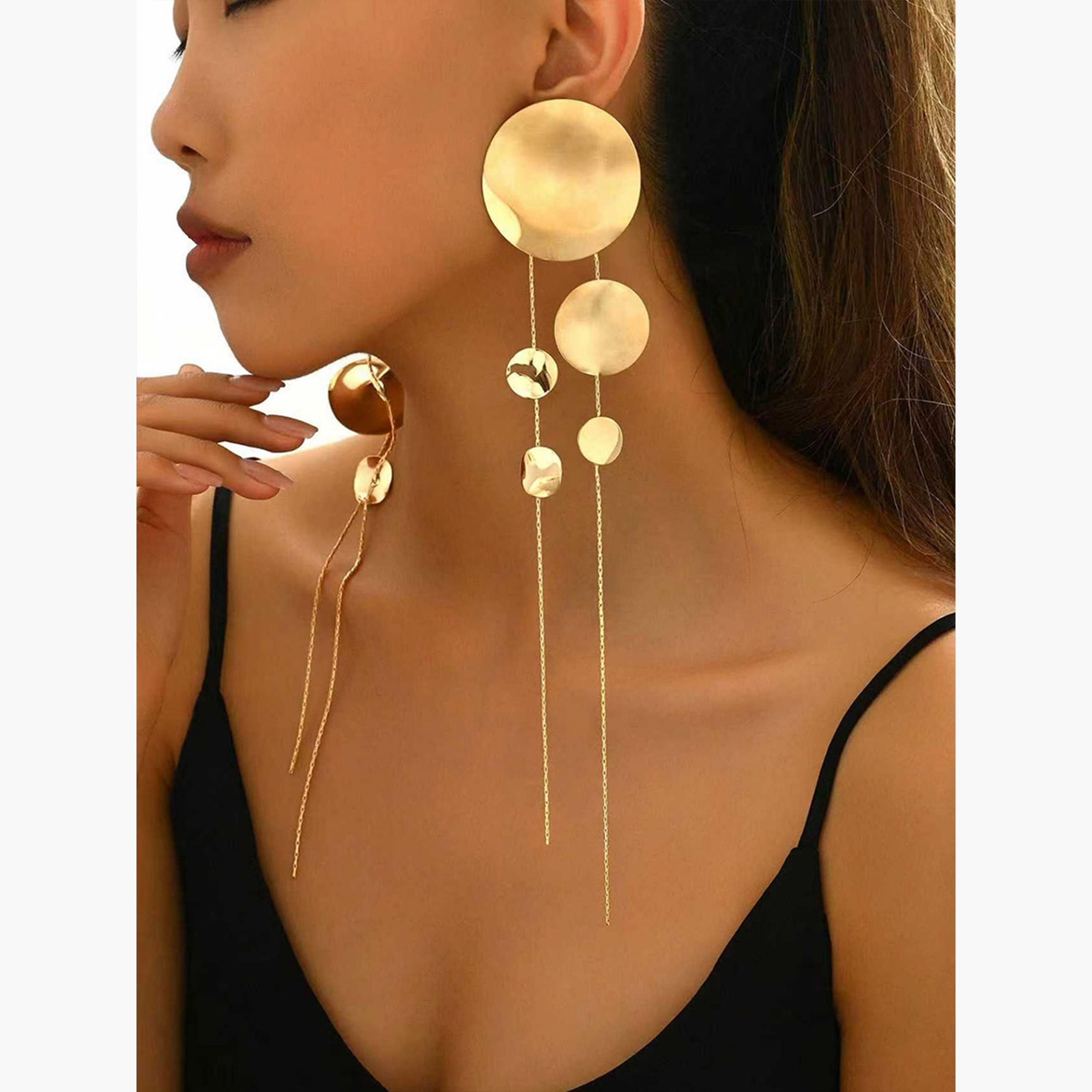 تيك تو - أقراط معدنية طويلة دائرية الشكل-women-watchesandjewellery-jewellery-earrings-image-4