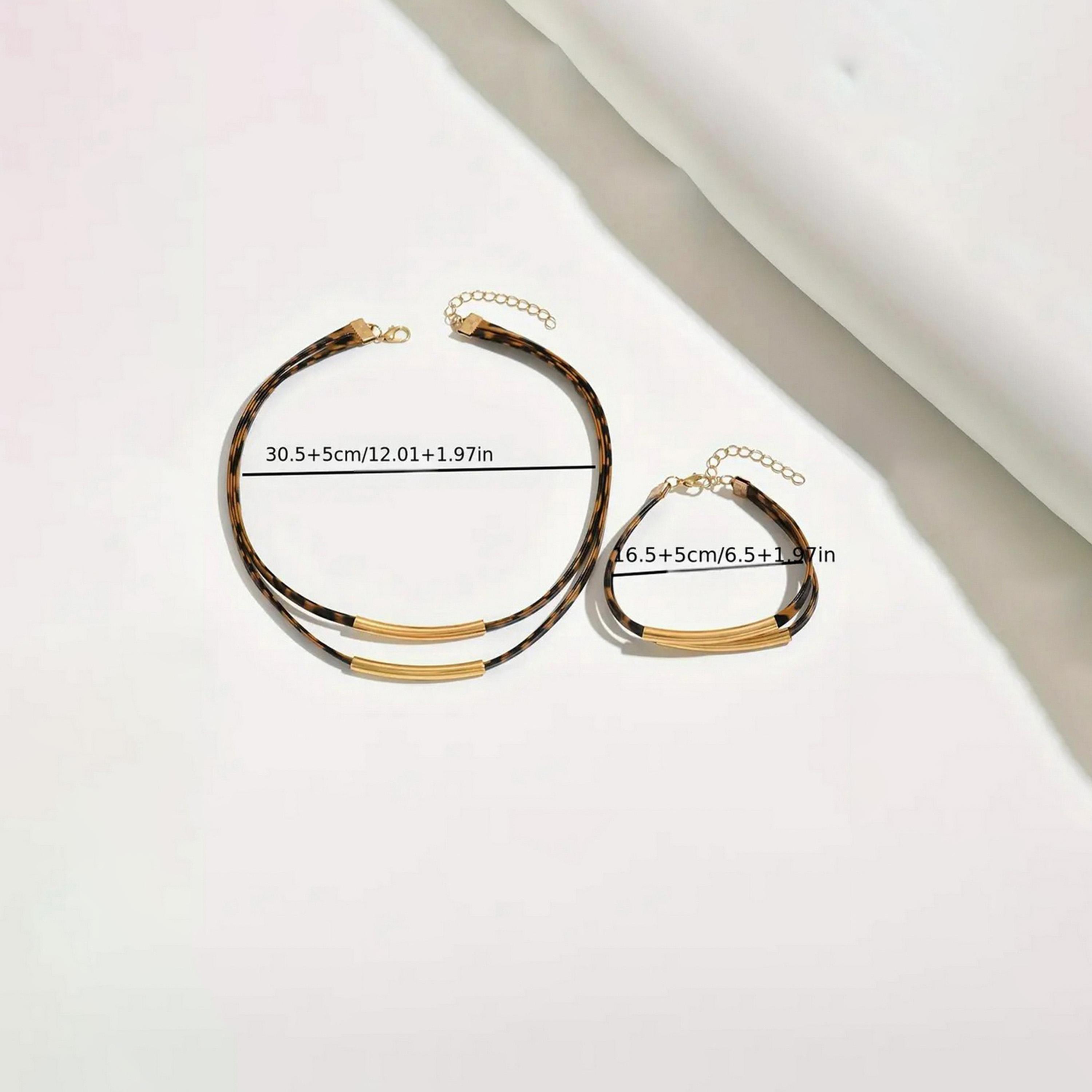 Take Two Women  Leopard Print Bar Detail Necklace and Bracelet Jewelry Set-women-watchesandjewellery-jewellery-jewellerysets-image-3