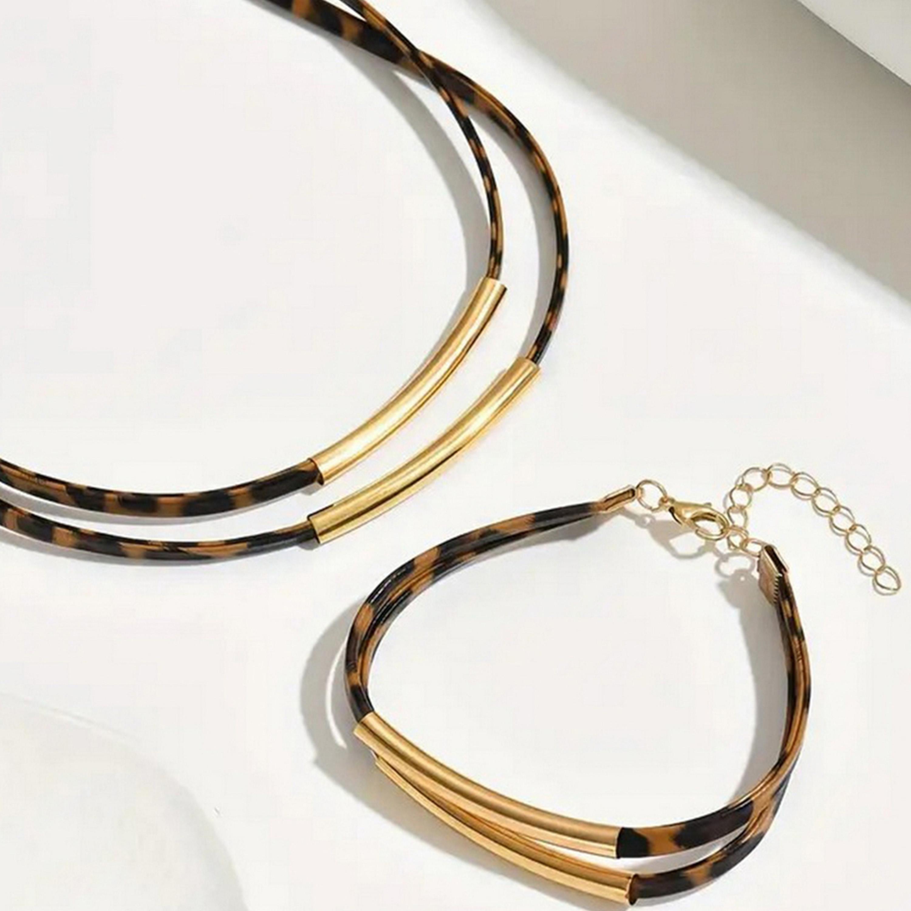 Take Two Women  Leopard Print Bar Detail Necklace and Bracelet Jewelry Set-women-watchesandjewellery-jewellery-jewellerysets-image-5