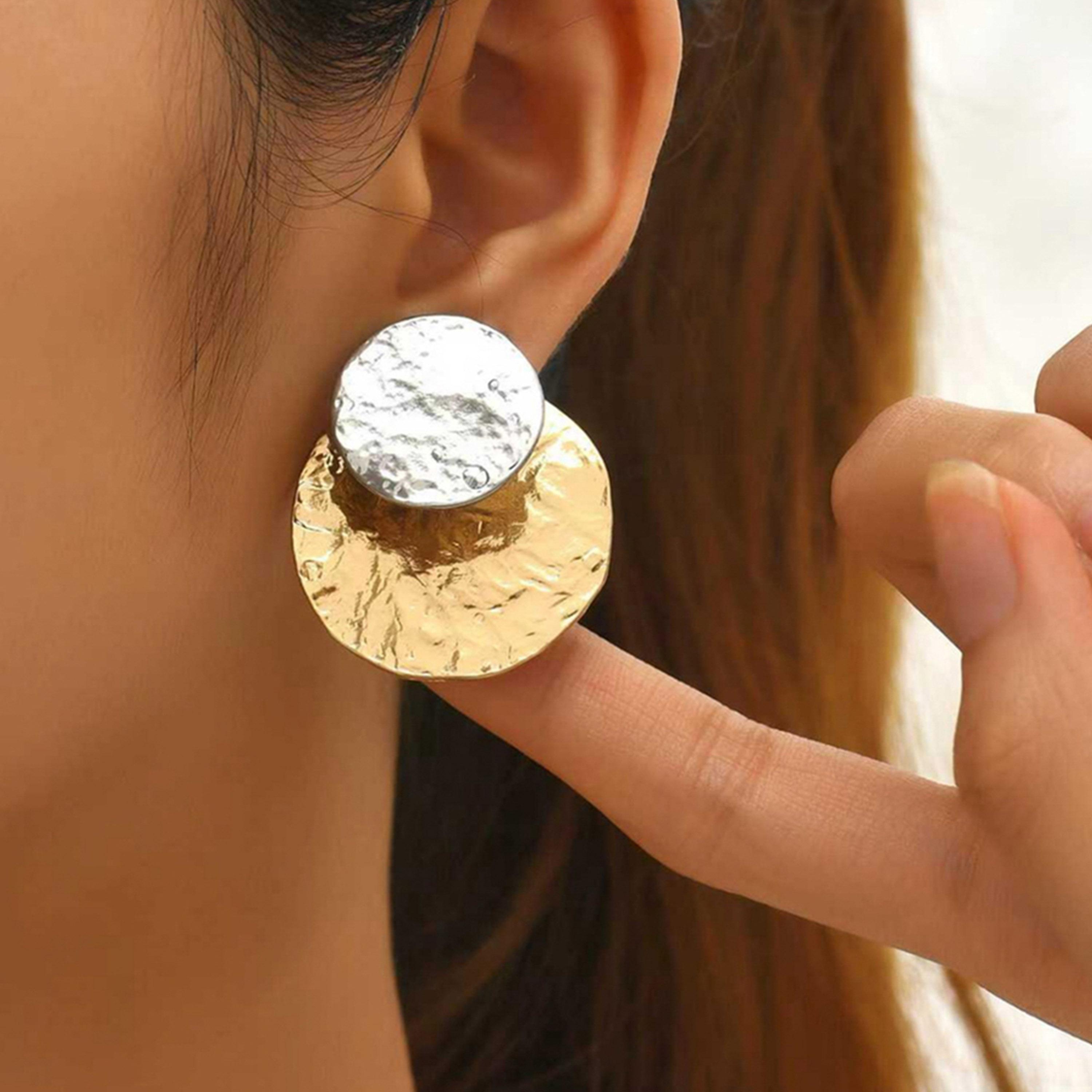 Take Two Women  Hammered Two-Tone Earrings-women-watchesandjewellery-jewellery-earrings-image-2