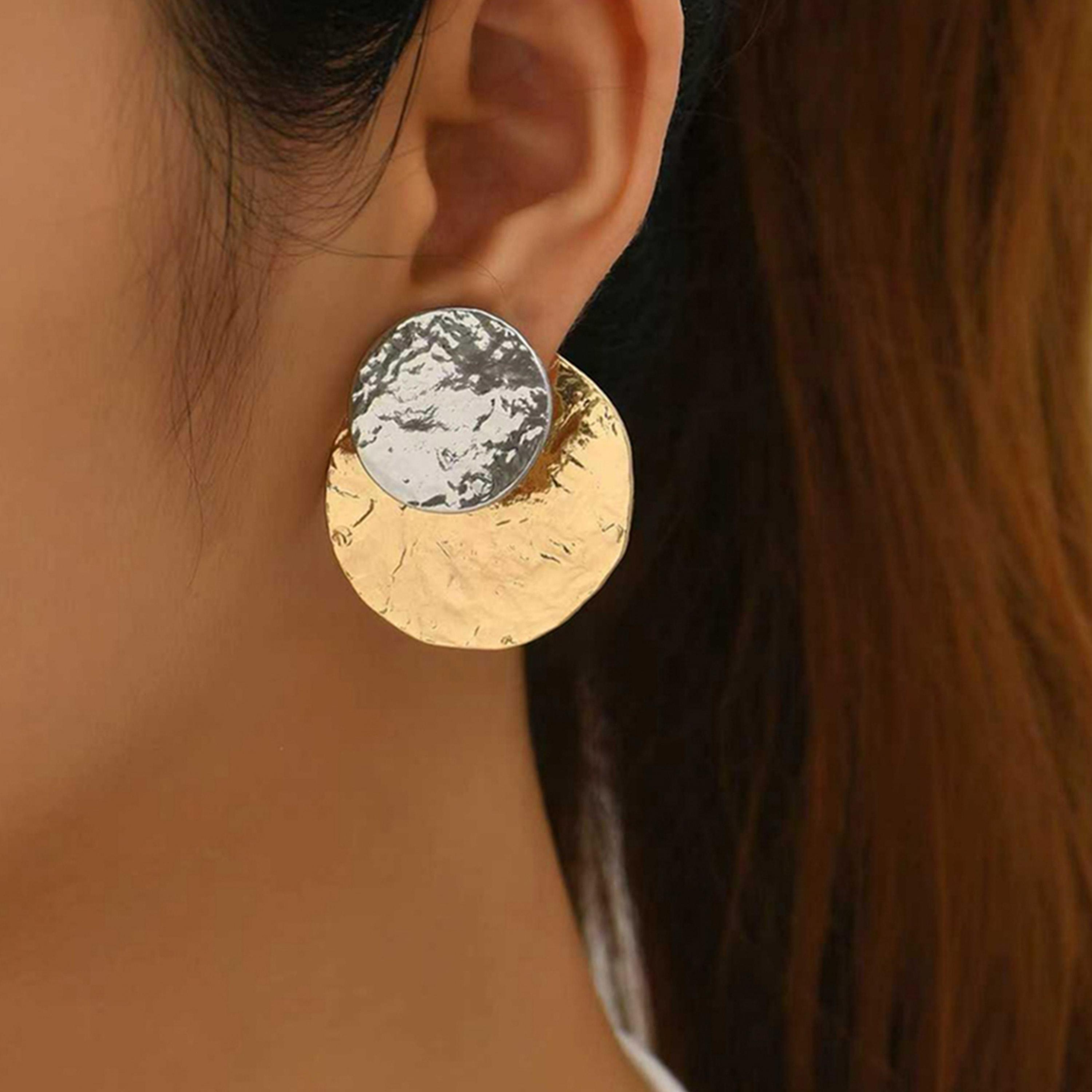 Take Two Women  Hammered Two-Tone Earrings-women-watchesandjewellery-jewellery-earrings-image-3