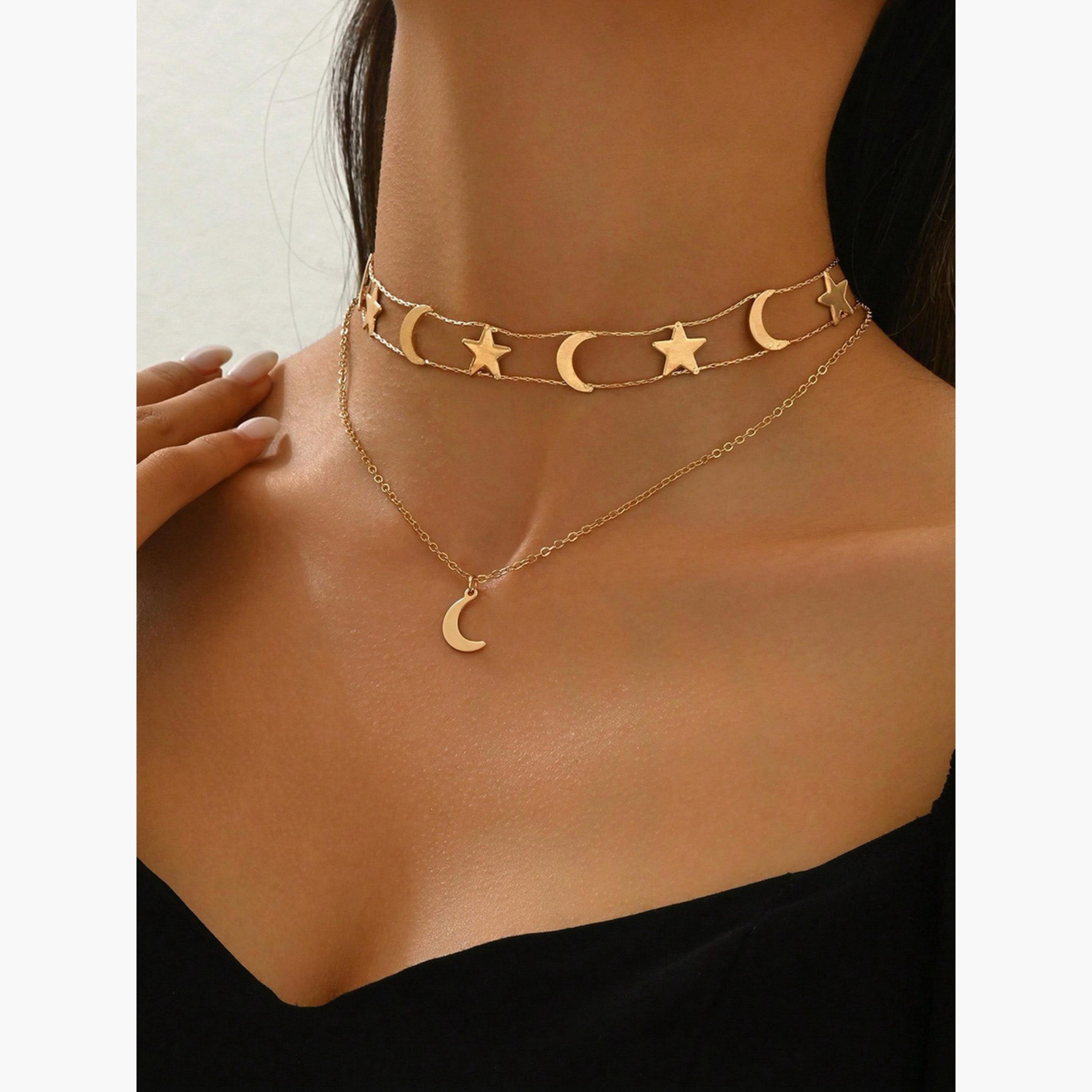 تيك تو - قلادة متعددة الطبقات مزينة بنجوم وقمر-women-watchesandjewellery-jewellery-necklacesandpendants-image-3