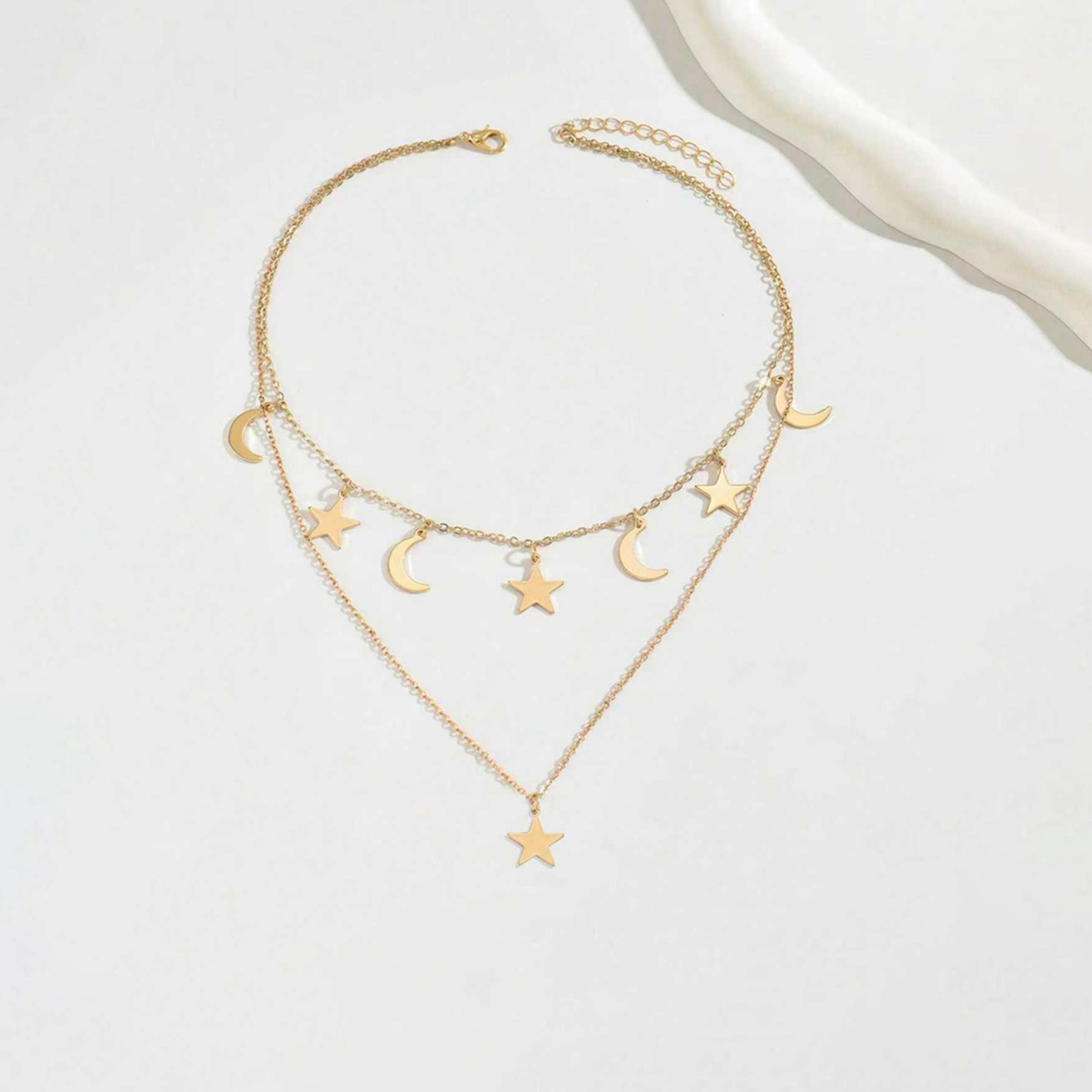 تيك تو - قلادة متعددة الطبقات مزينة بنجوم وقمر-women-watchesandjewellery-jewellery-necklacesandpendants-image-1