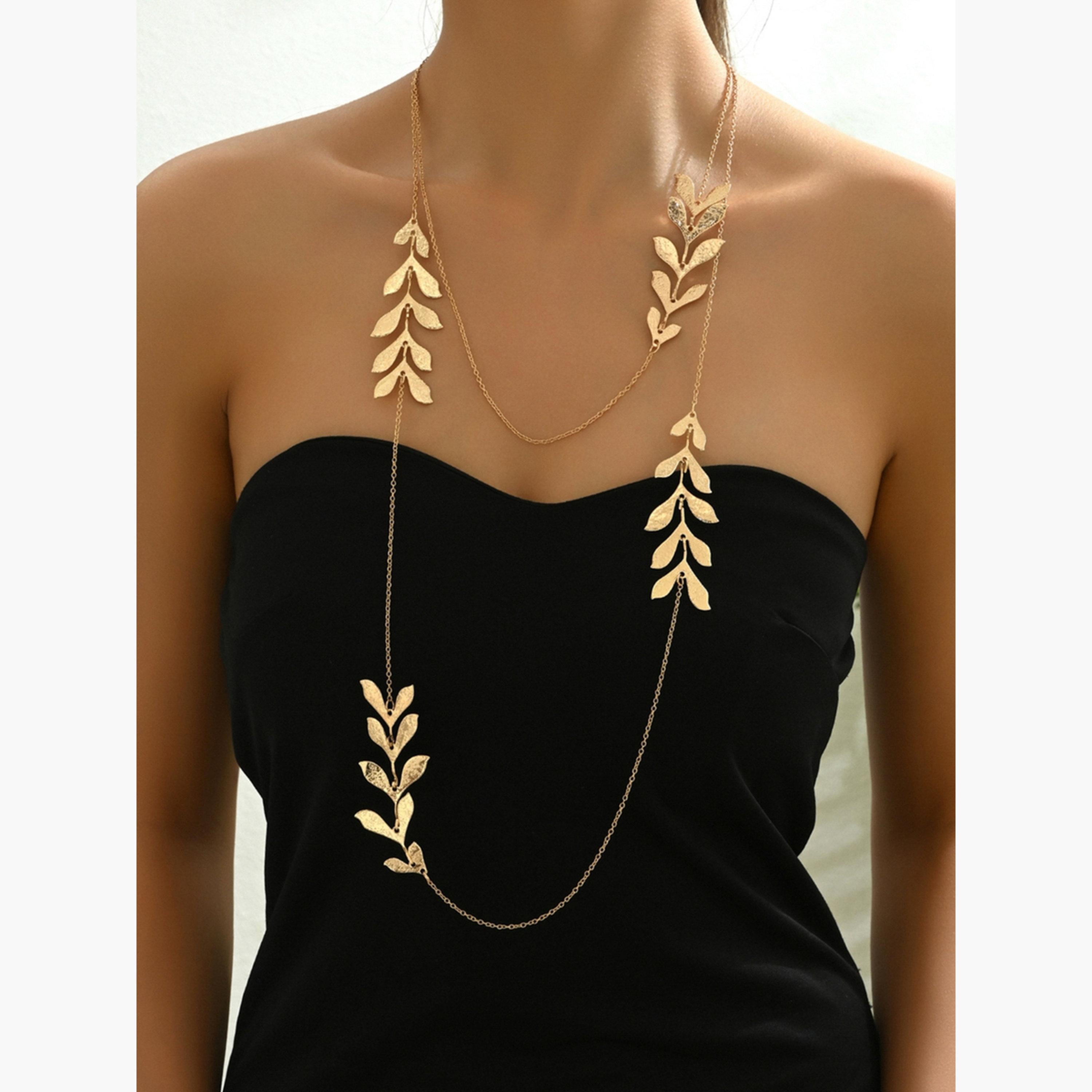 Take Two Women  Leaf Shape Long Layered Necklace-women-watchesandjewellery-jewellery-necklacesandpendants-image-2