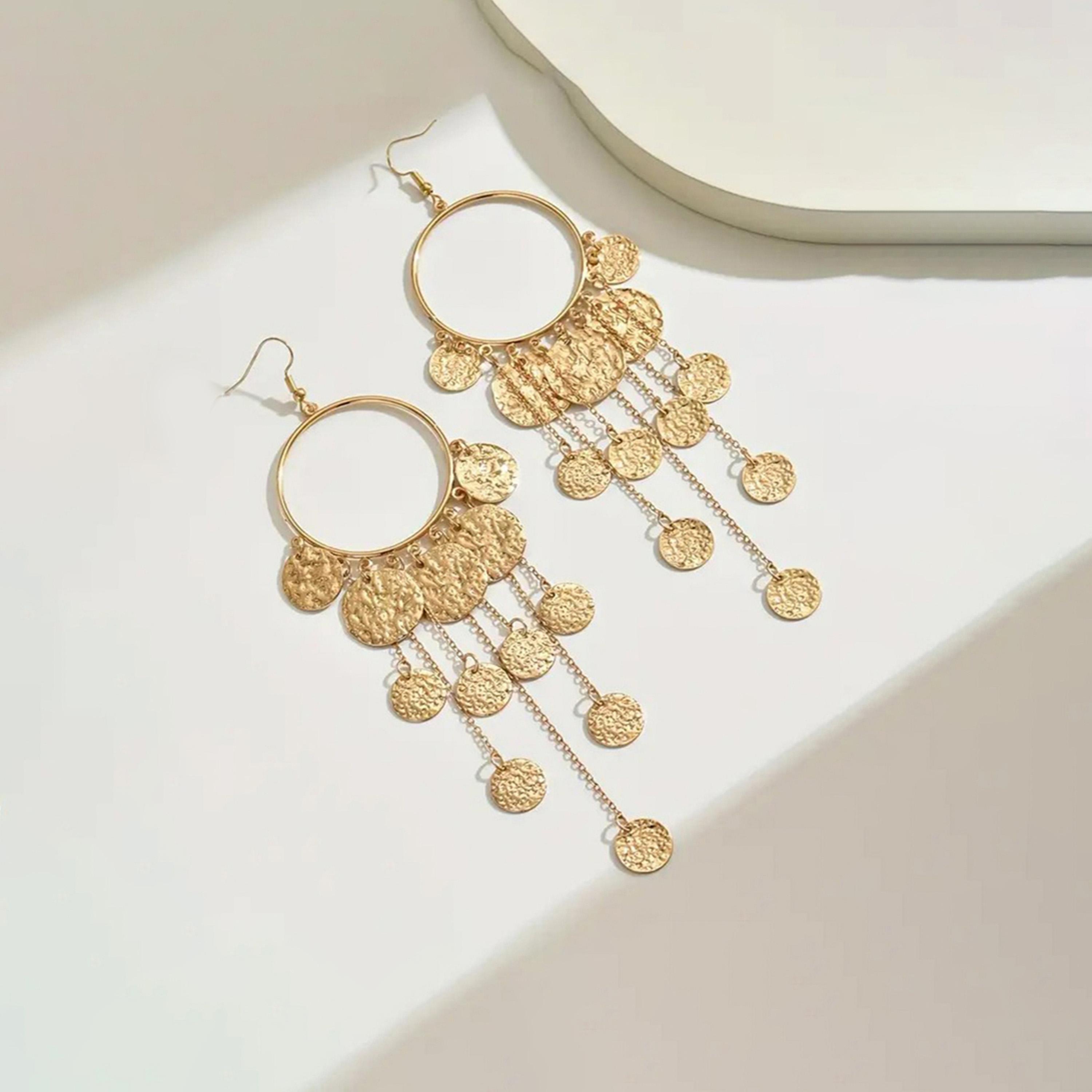 Take Two Women  Coin Textured Round Tassel Earrings-women-watchesandjewellery-jewellery-earrings-image-1
