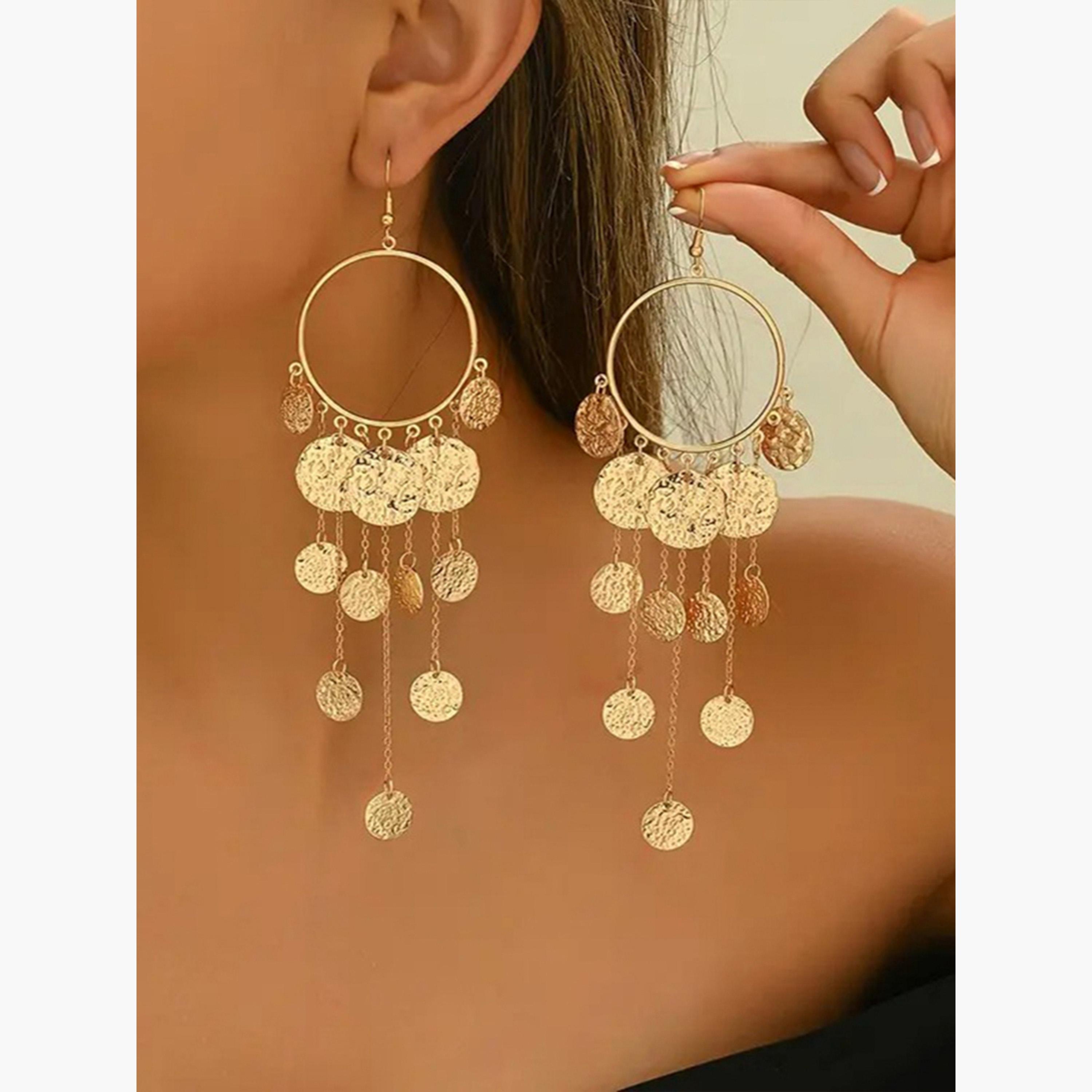 Take Two Women  Coin Textured Round Tassel Earrings-women-watchesandjewellery-jewellery-earrings-image-4