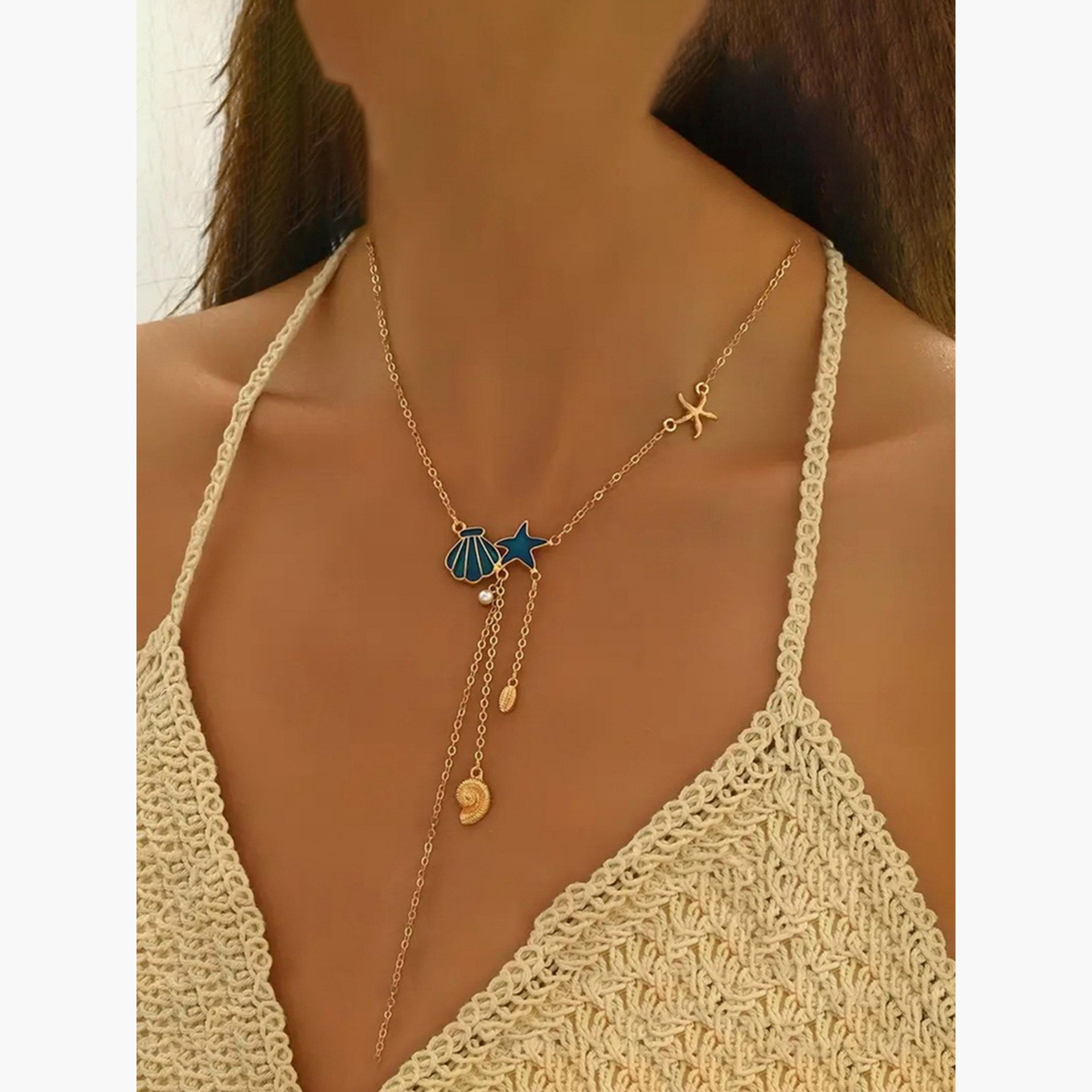 Take Two Women  Gold Tone Seashell Y Necklace-women-watchesandjewellery-jewellery-necklacesandpendants-image-2