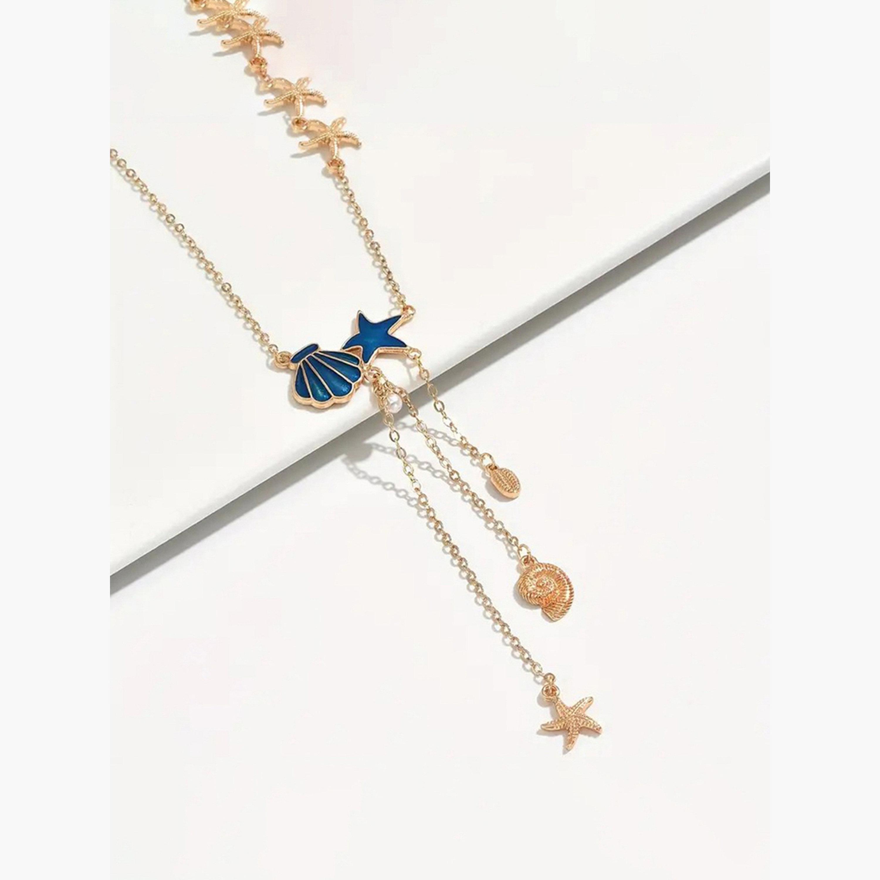 Take Two Women  Gold Tone Seashell Y Necklace-women-watchesandjewellery-jewellery-necklacesandpendants-image-3