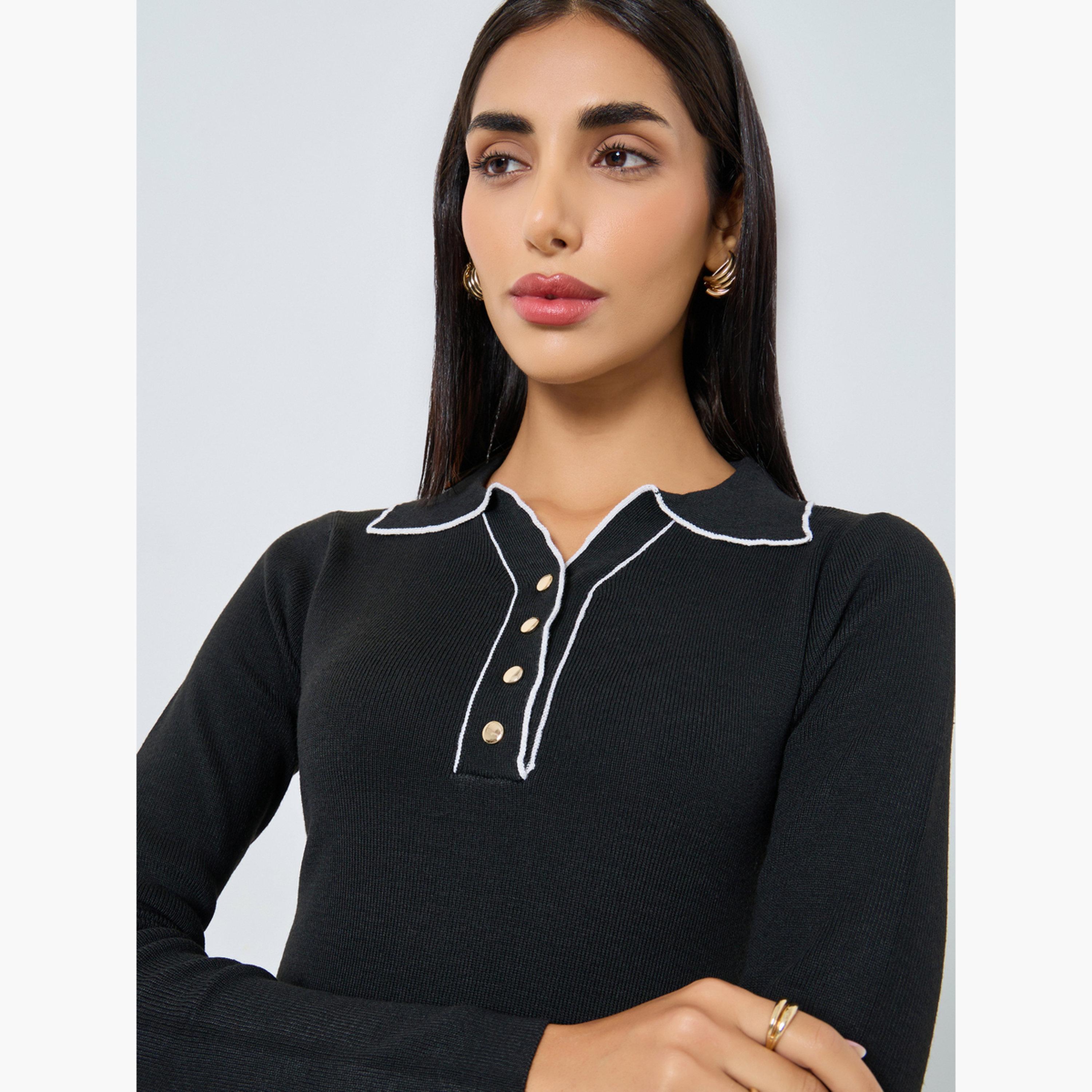 ستايلي - فستان أسود متوسط ​​الطول بأكمام طويلة للنساء-women-clothing-dresses-image-4