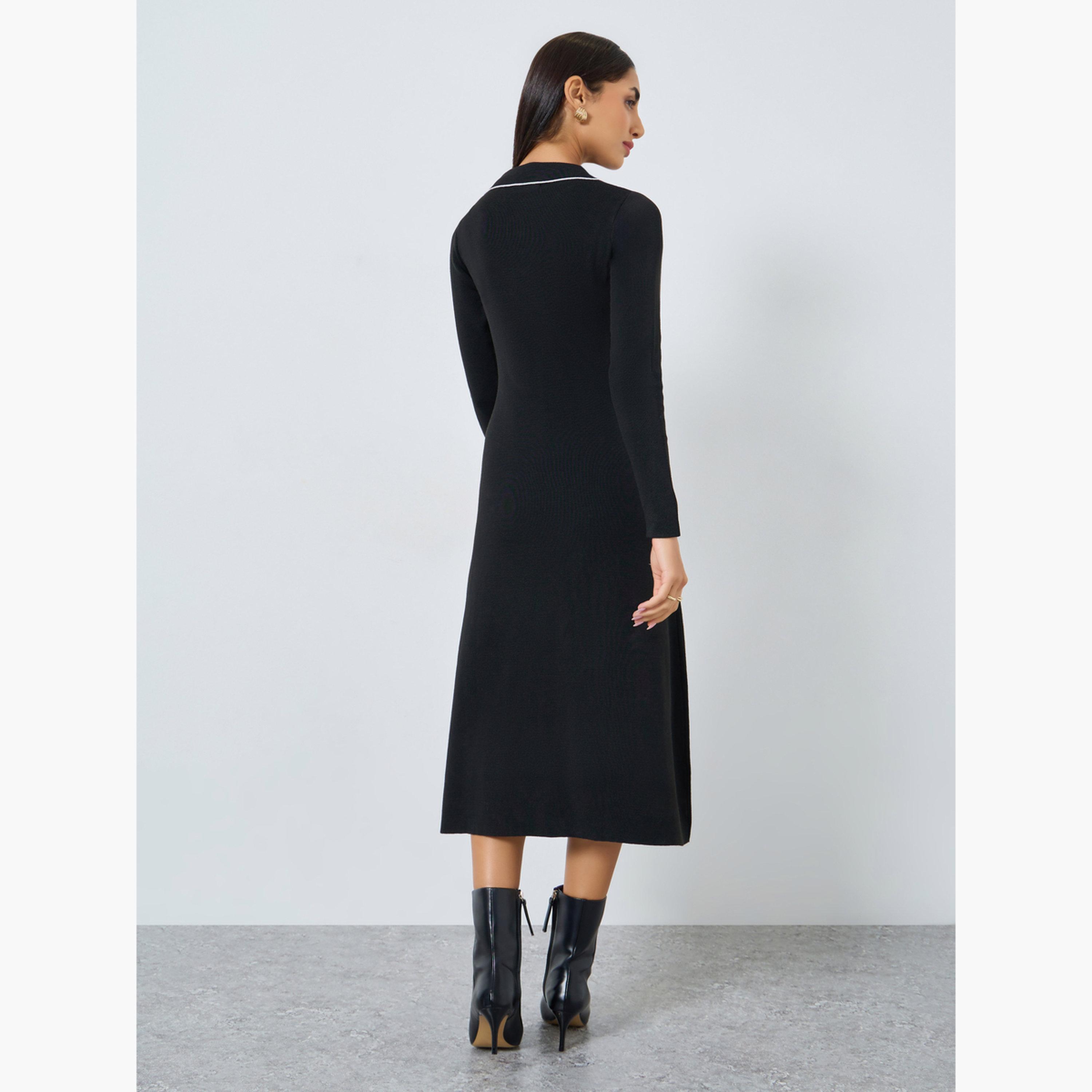 ستايلي - فستان أسود متوسط ​​الطول بأكمام طويلة للنساء-women-clothing-dresses-image-5
