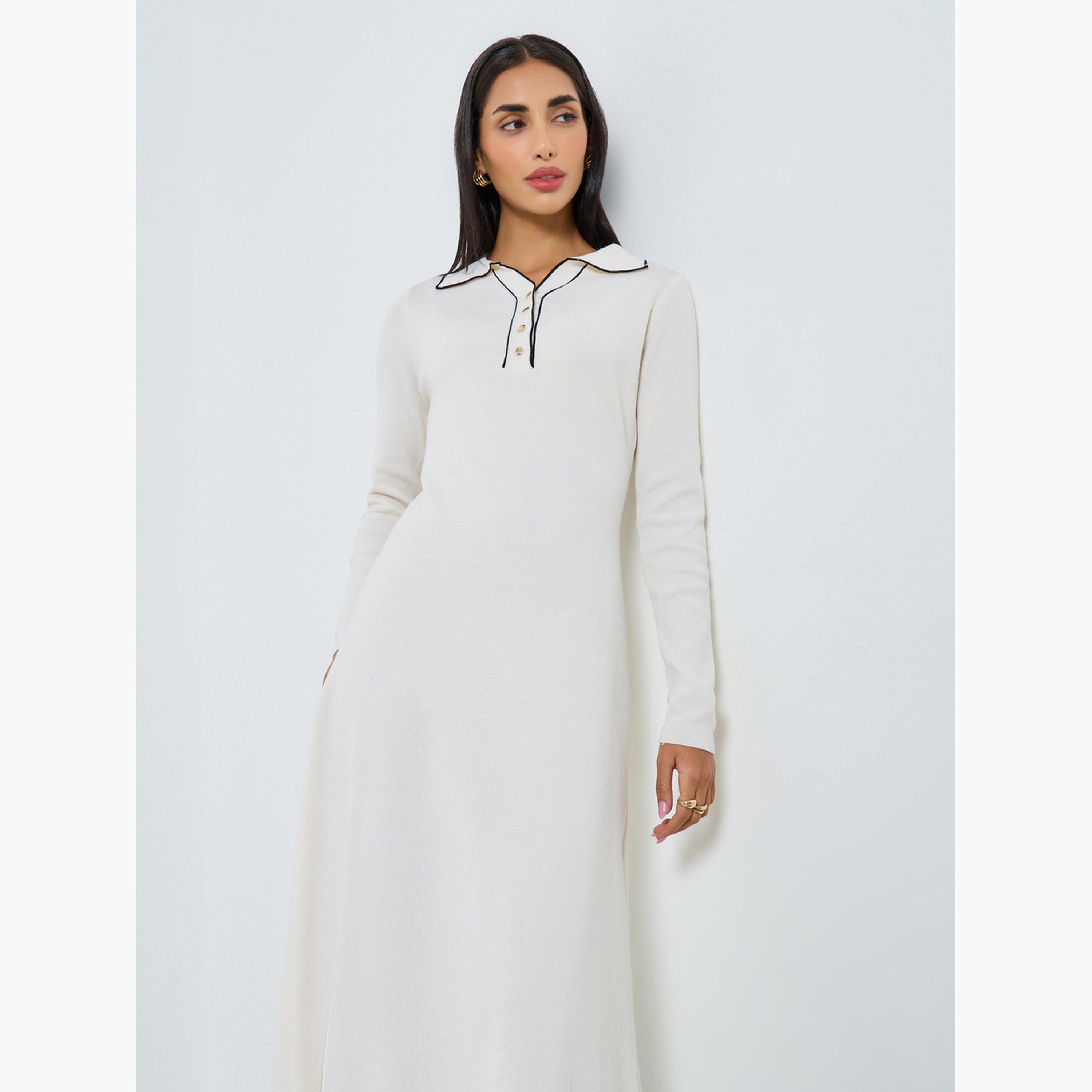 Styli Women Off-White Long Sleeves Sweater Midi Dress-women-clothing-dresses-image-2