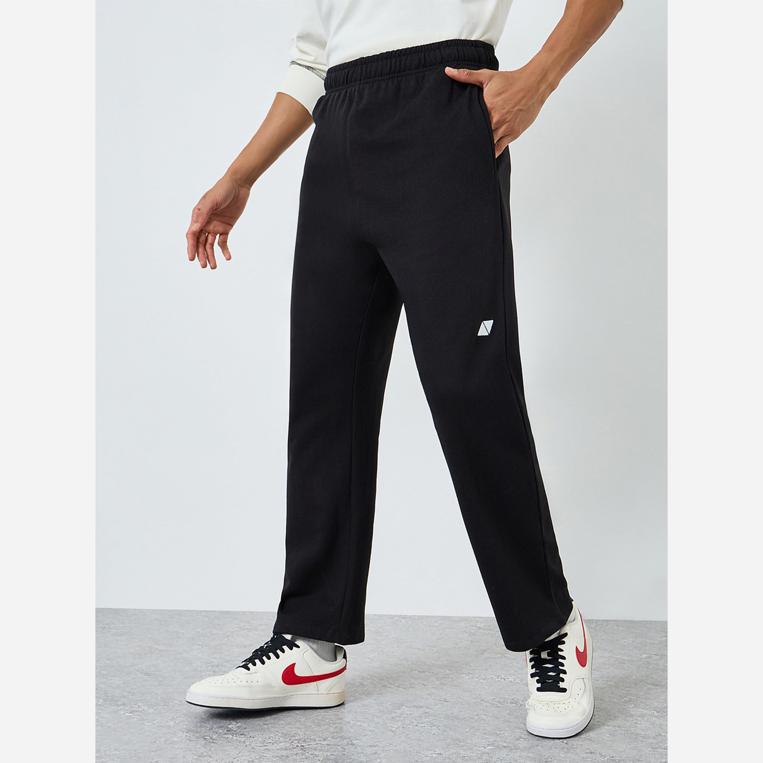 Styli Men Black Embroidered Fleece Joggers-men-clothing-bottoms-joggers-image-1