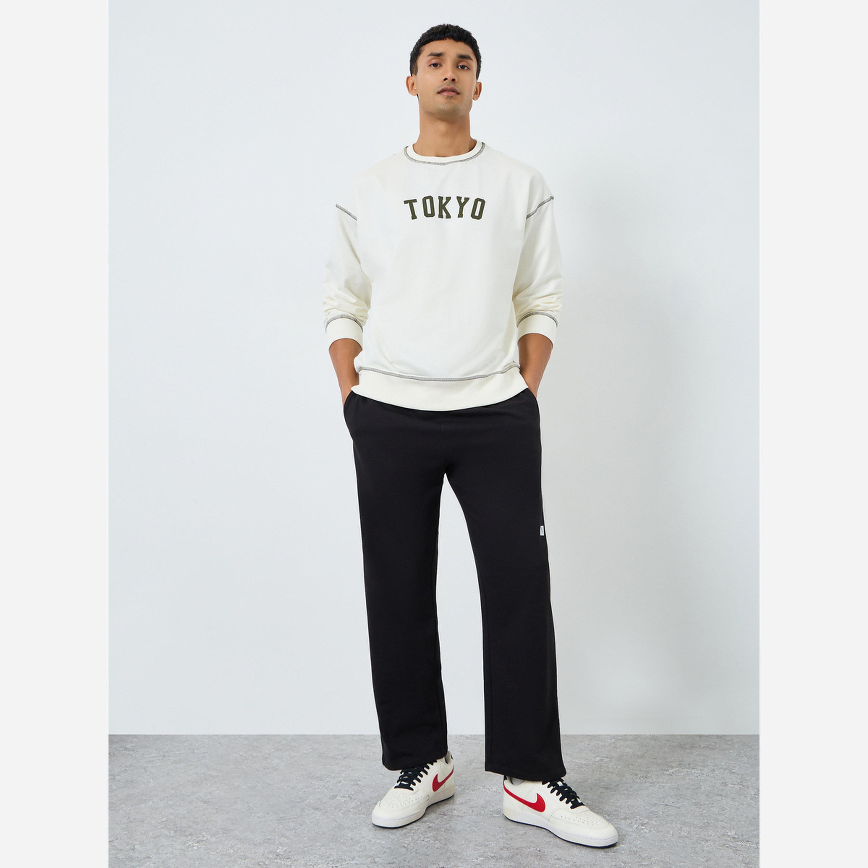Styli Men Black Embroidered Fleece Joggers-men-clothing-bottoms-joggers-image-2