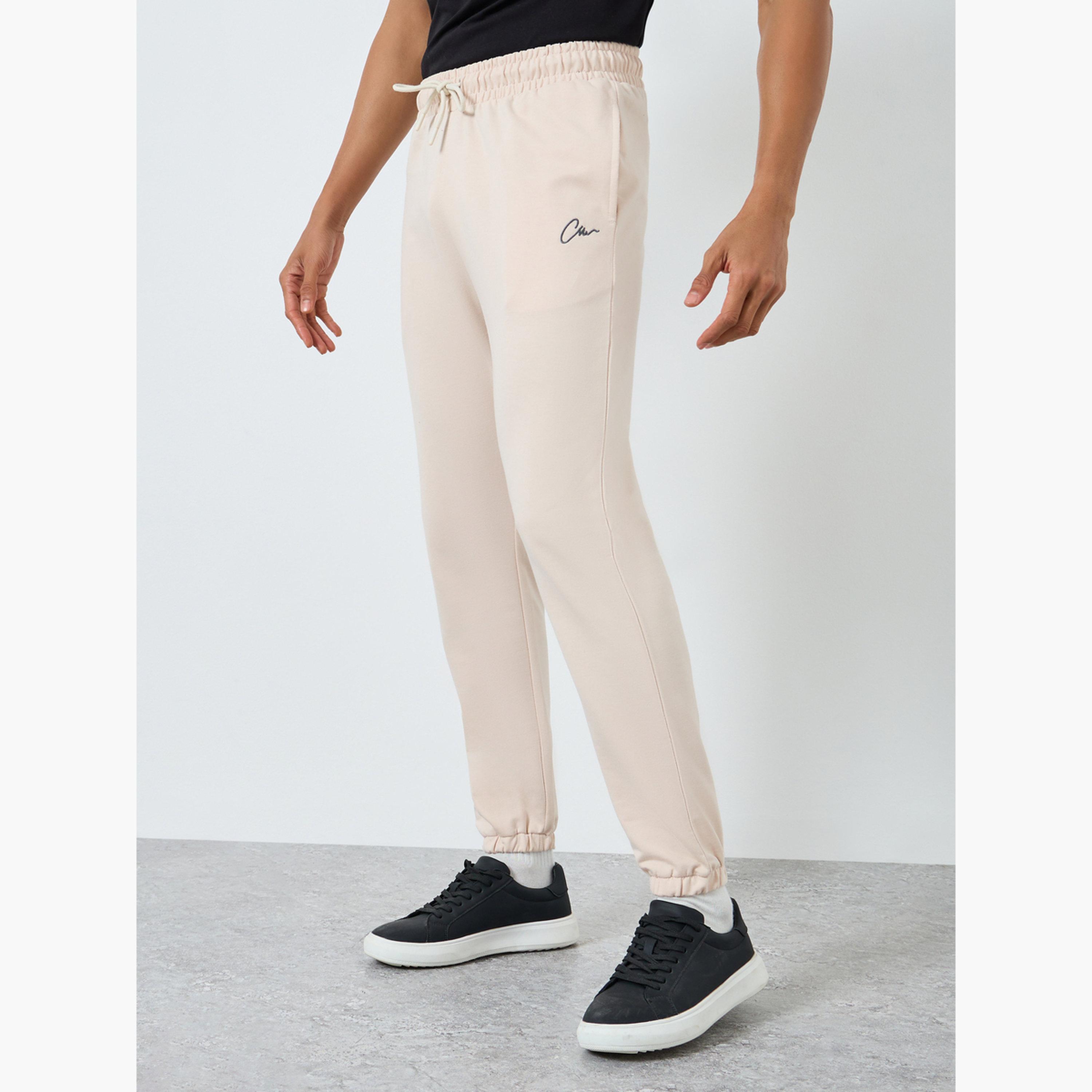 Styli Men Beige Embroidered Slim Fit Joggers-men-clothing-bottoms-joggers-image-1