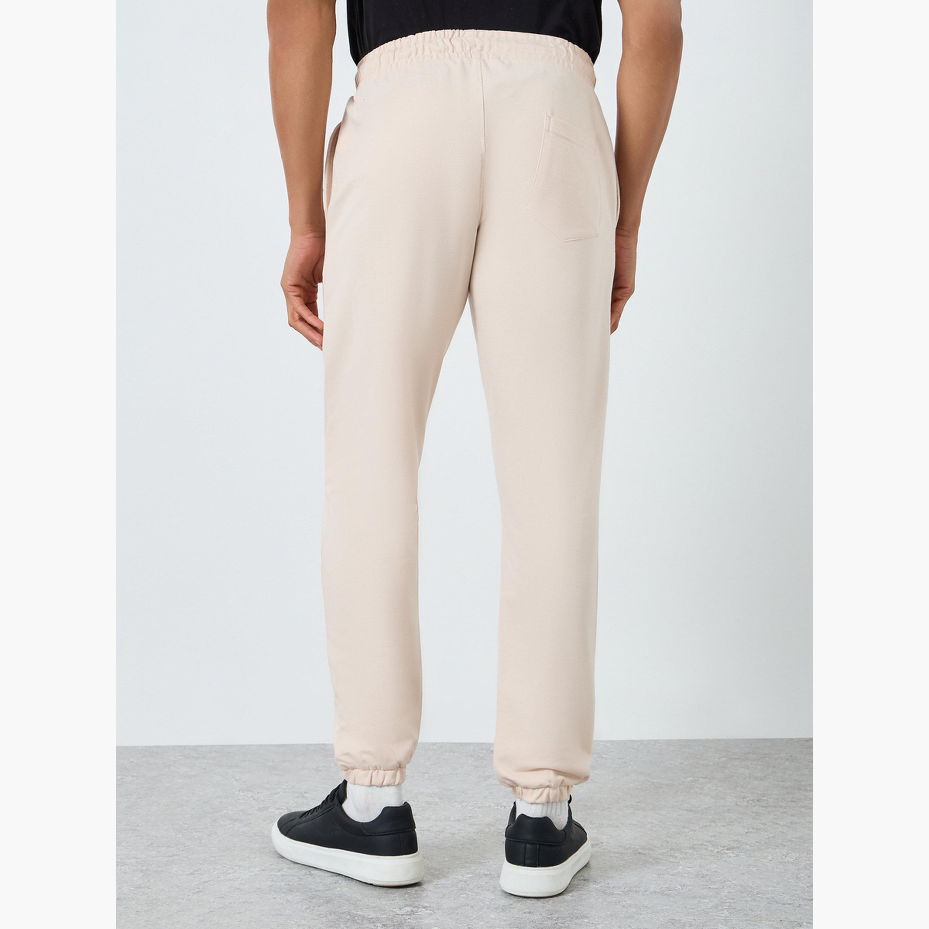 Styli Men Beige Embroidered Slim Fit Joggers-men-clothing-bottoms-joggers-image-4