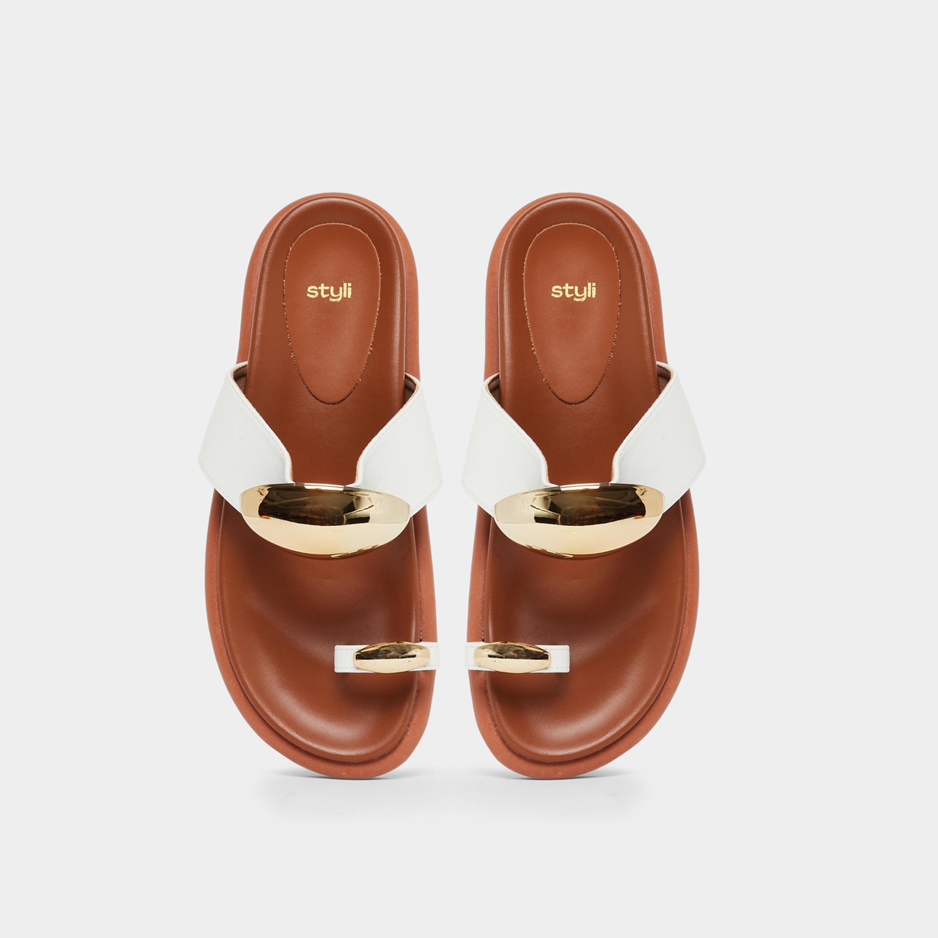 Styli Women Metal Accent Toe-Loop Flat Sandals-women-shoes-sandals-flats-image-6