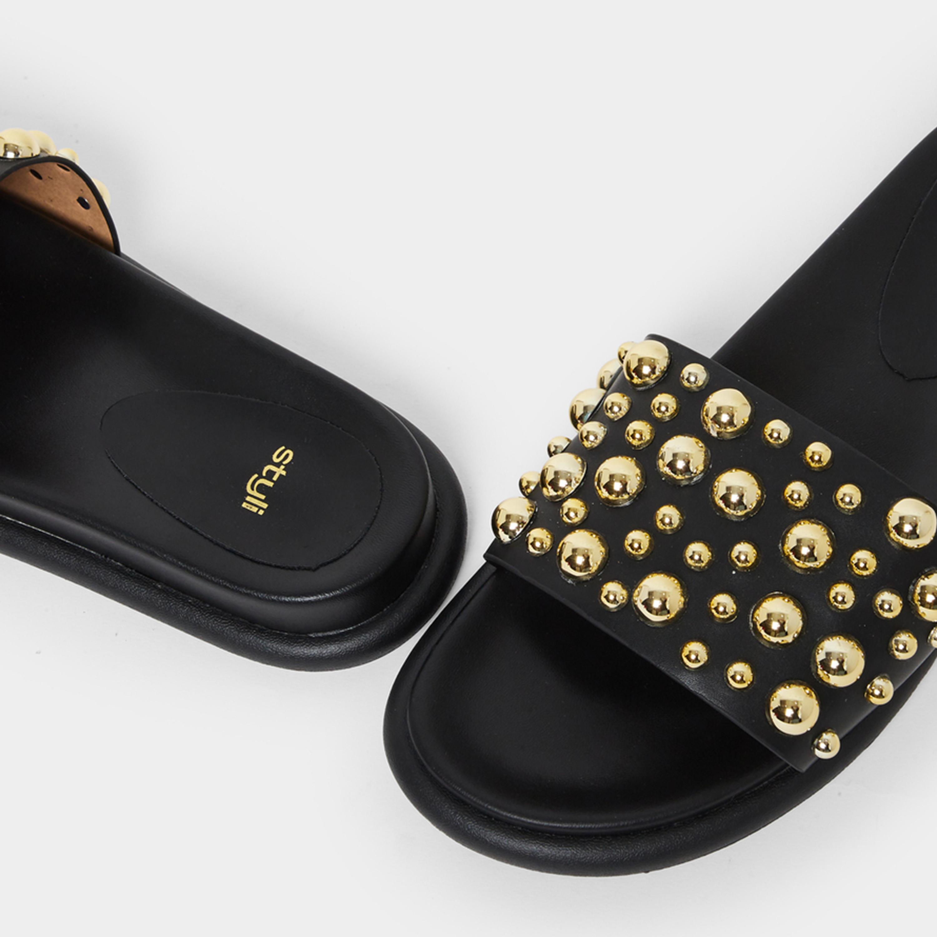 ستايلي - شبشب نسائي أسود مرصع بالمسامير-women-shoes-flats-slides-image-4