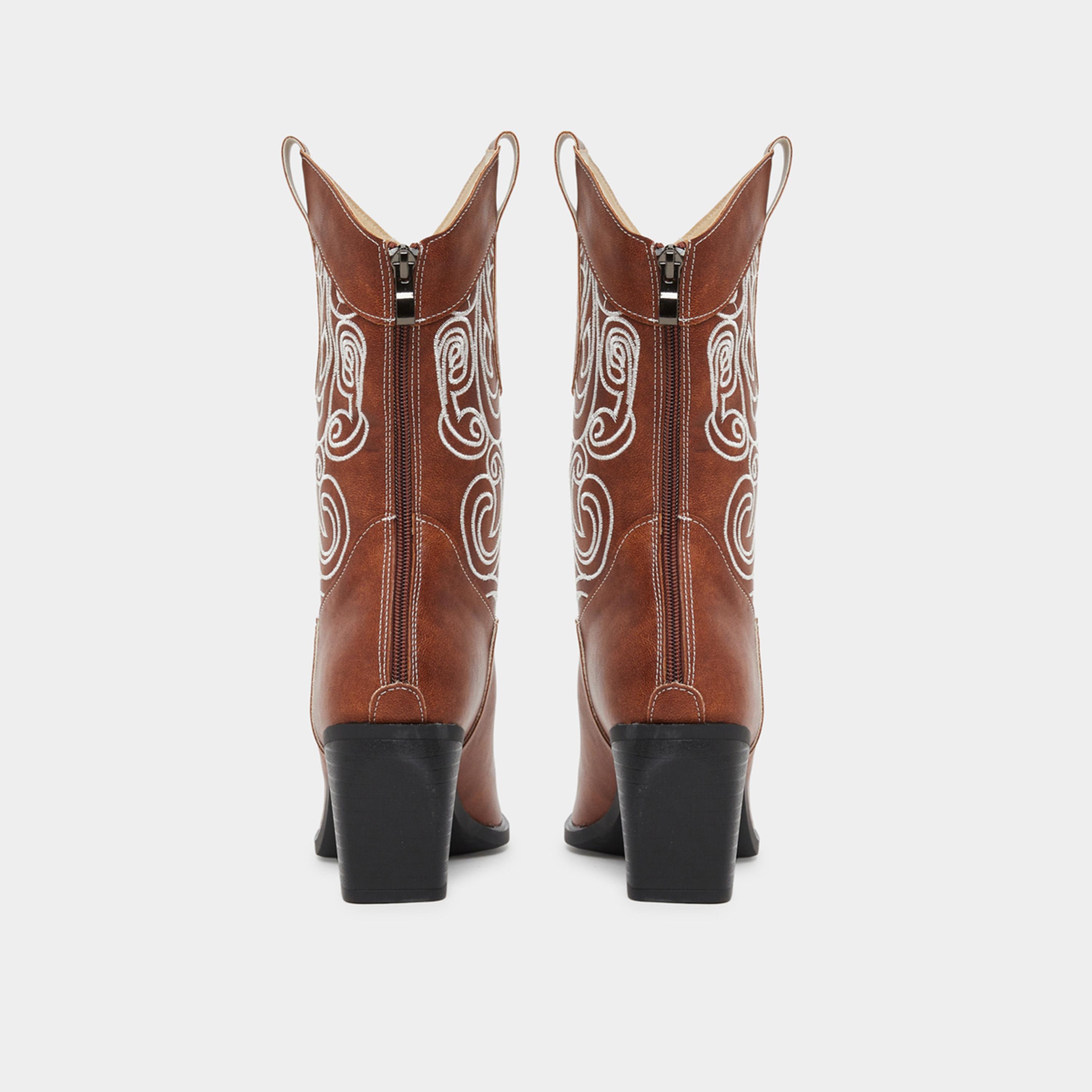 Styli Women Brown Embroidered Cowboy Boots-women-shoes-boots-image-6