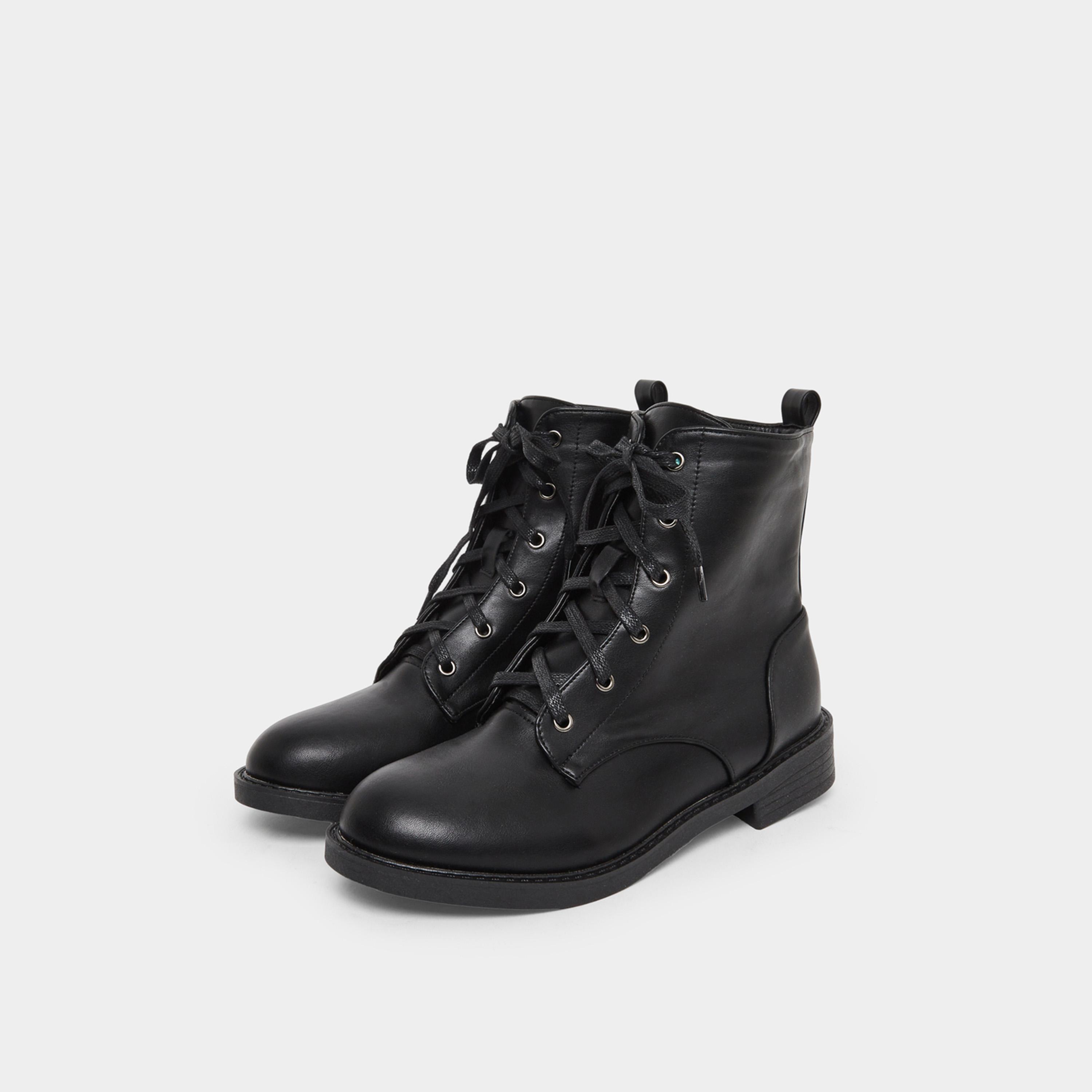 Styli Women Black Lace Up Ankle Boots with Half-Zip-women-shoes-boots-image-1