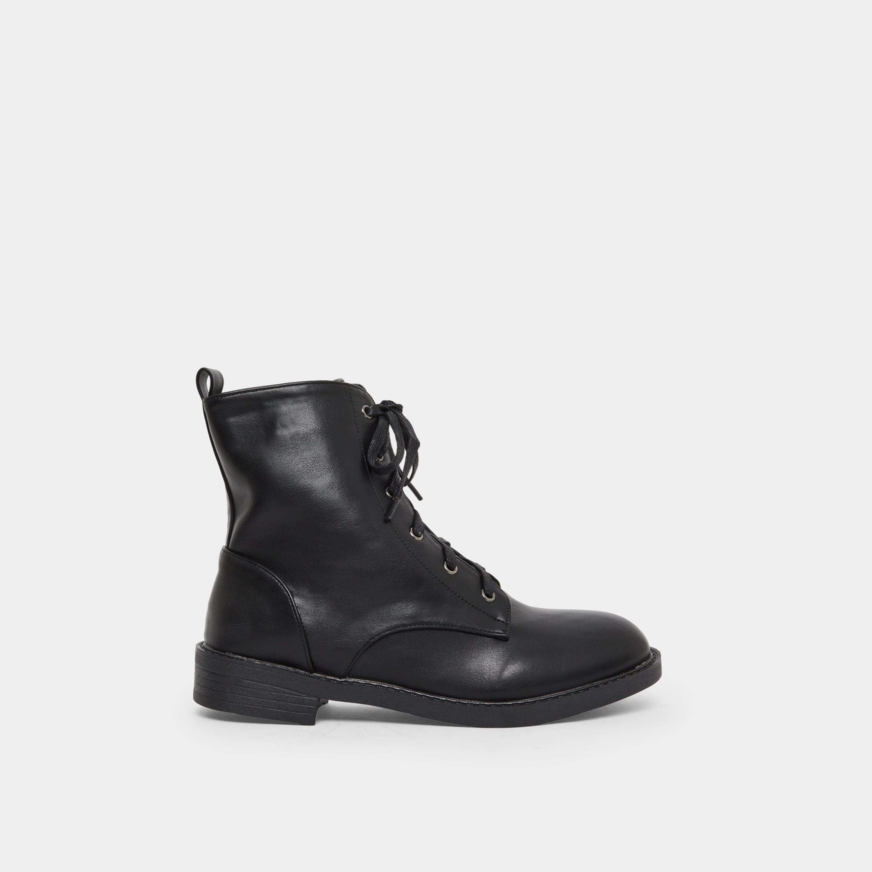 Styli Women Black Lace Up Ankle Boots with Half-Zip-women-shoes-boots-image-3