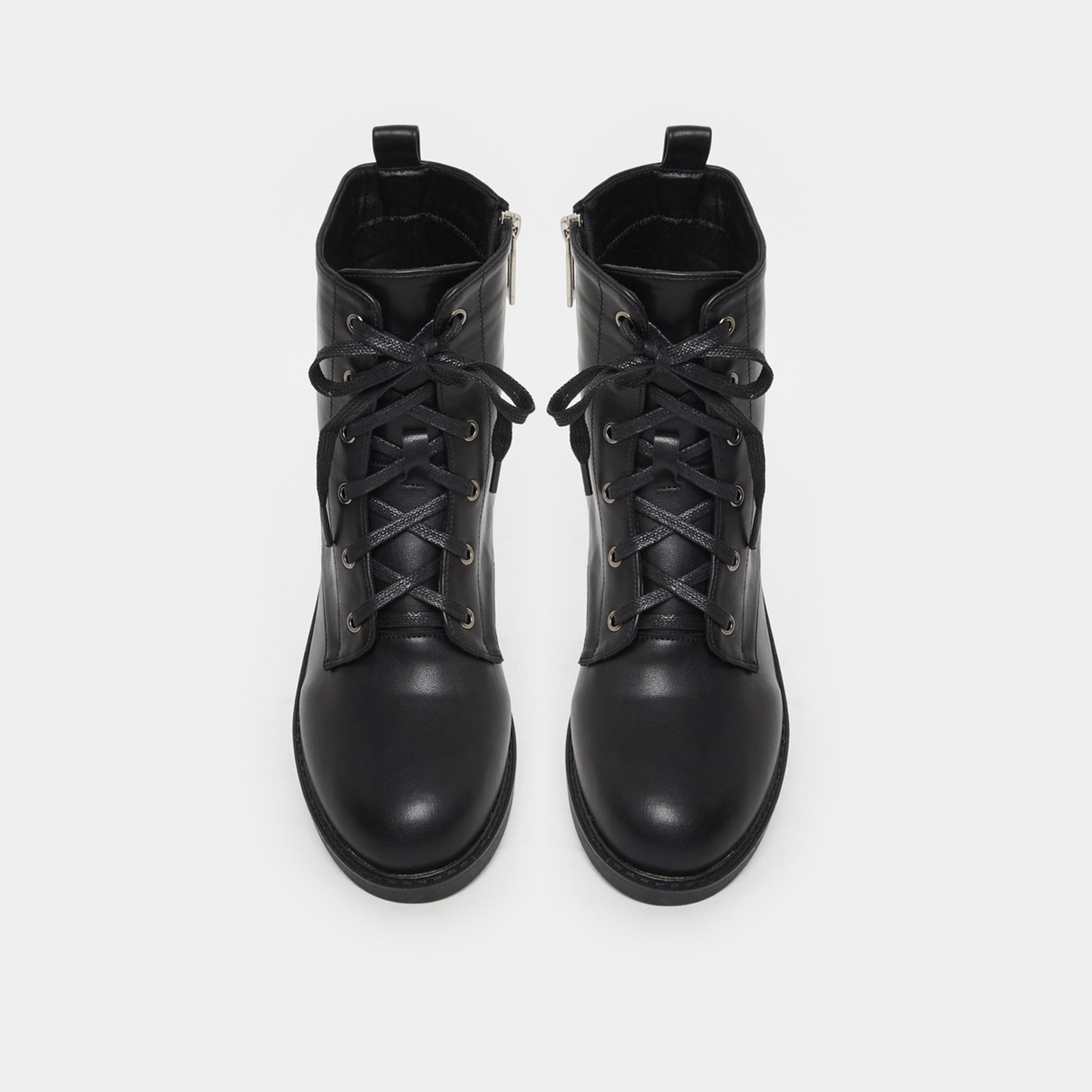Styli Women Black Lace Up Ankle Boots with Half-Zip-women-shoes-boots-image-4