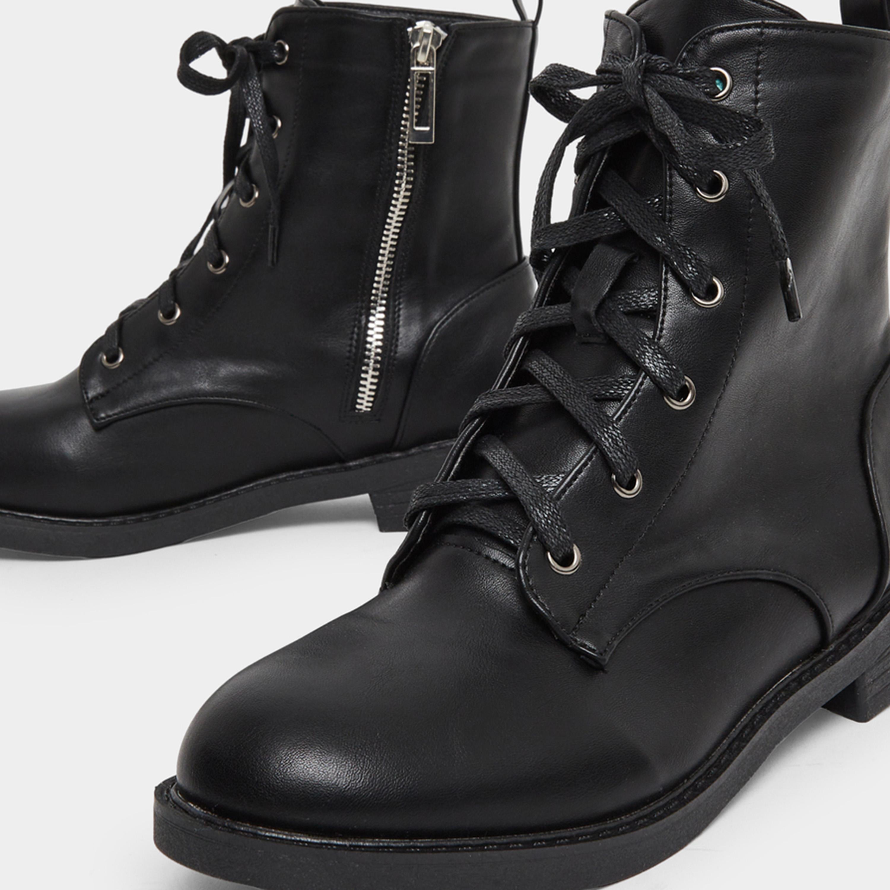 Styli Women Black Lace Up Ankle Boots with Half-Zip-women-shoes-boots-image-5