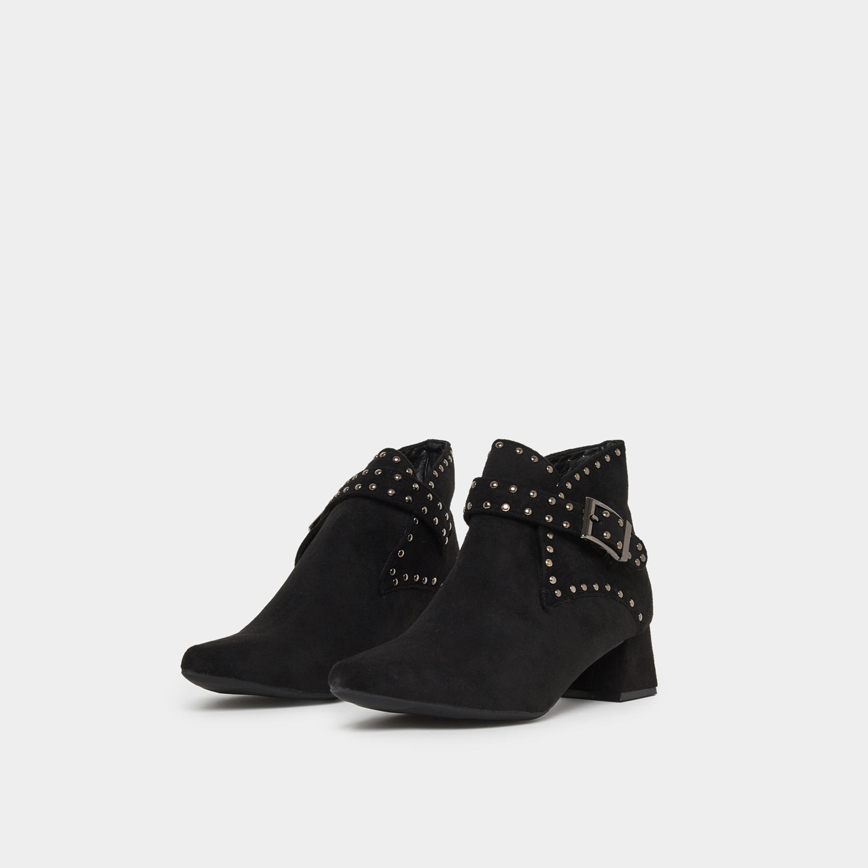 Styli Women Black Studded Buckle Ankle Boots-women-shoes-boots-image-1