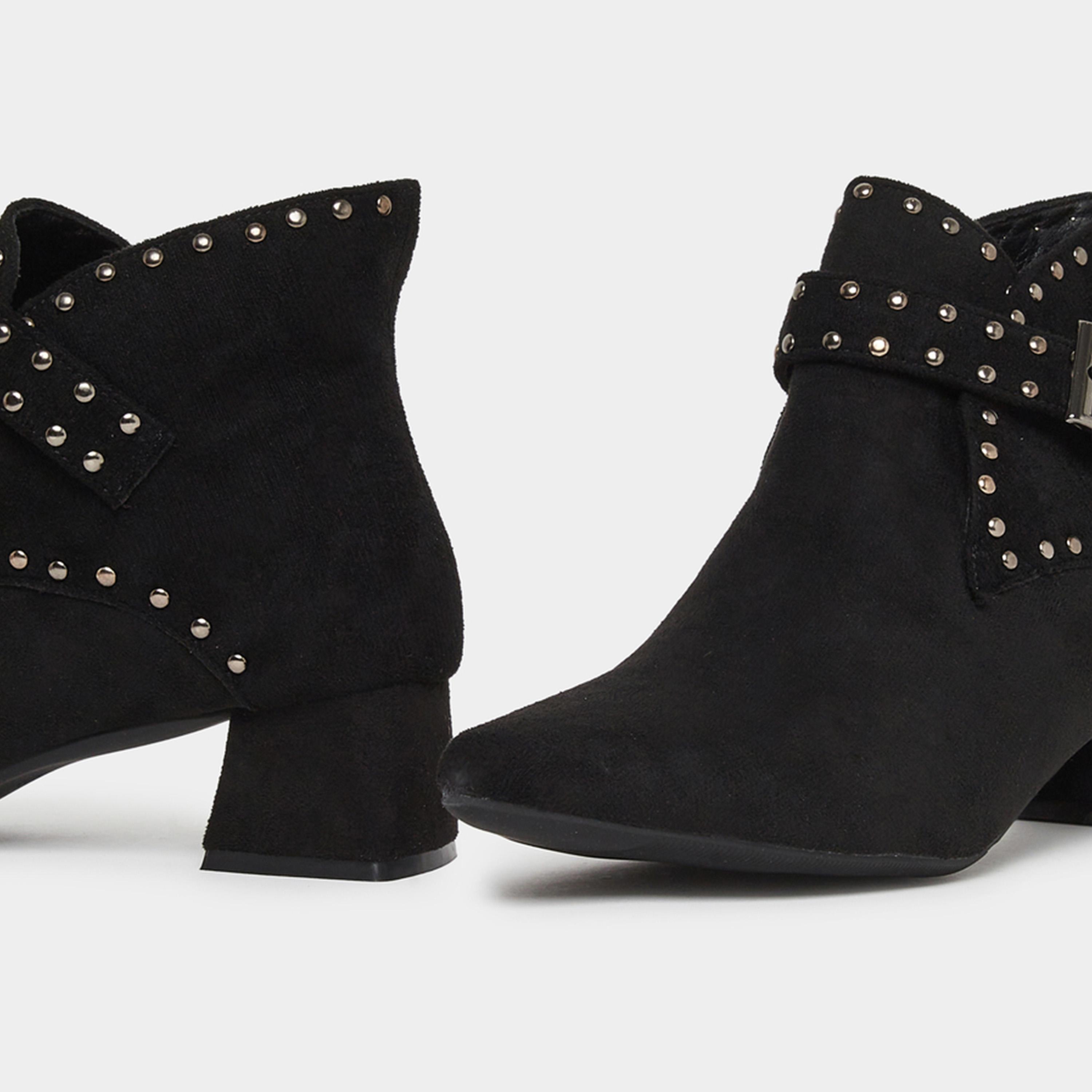 Styli Women Black Studded Buckle Ankle Boots-women-shoes-boots-image-4