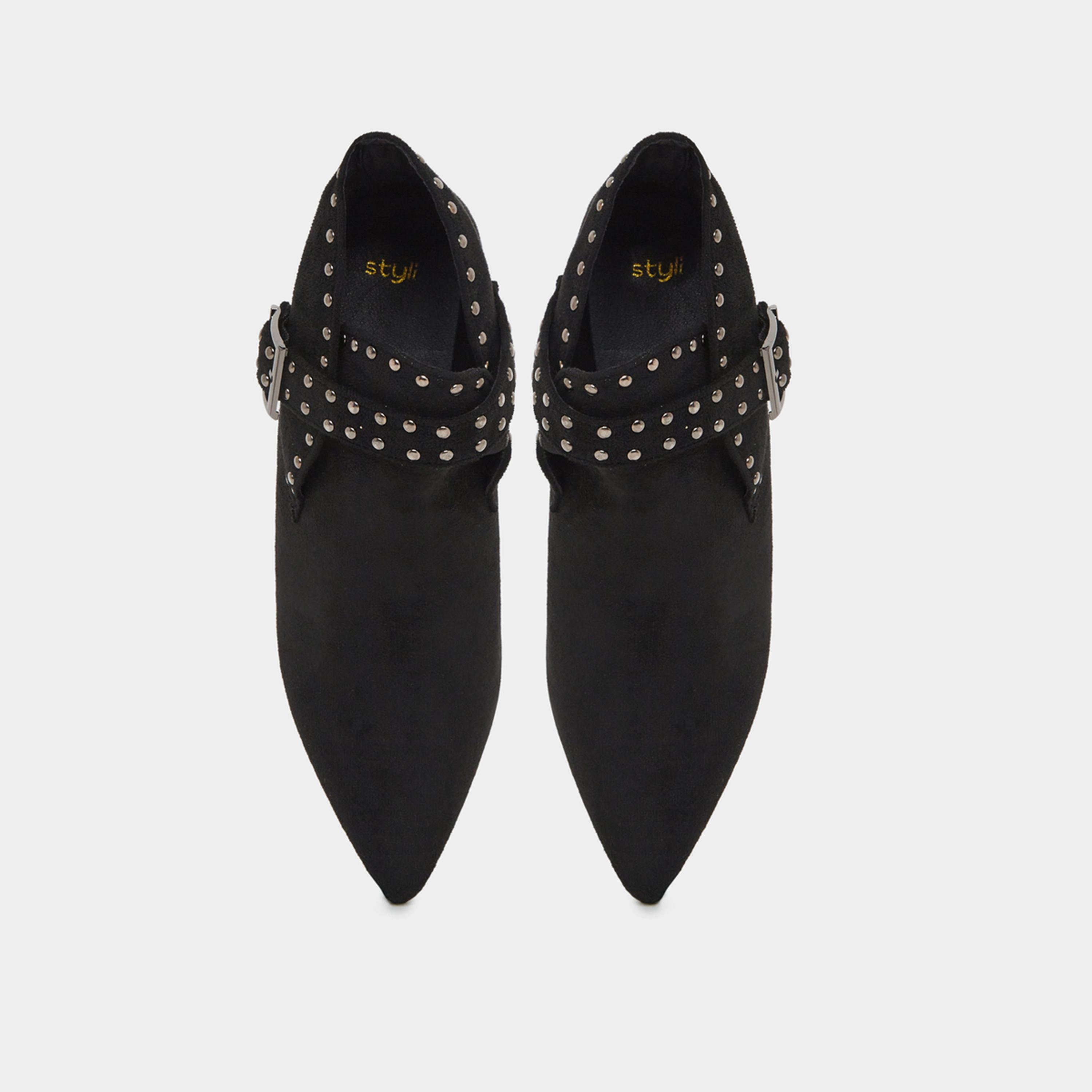 Styli Women Black Studded Buckle Ankle Boots-women-shoes-boots-image-6