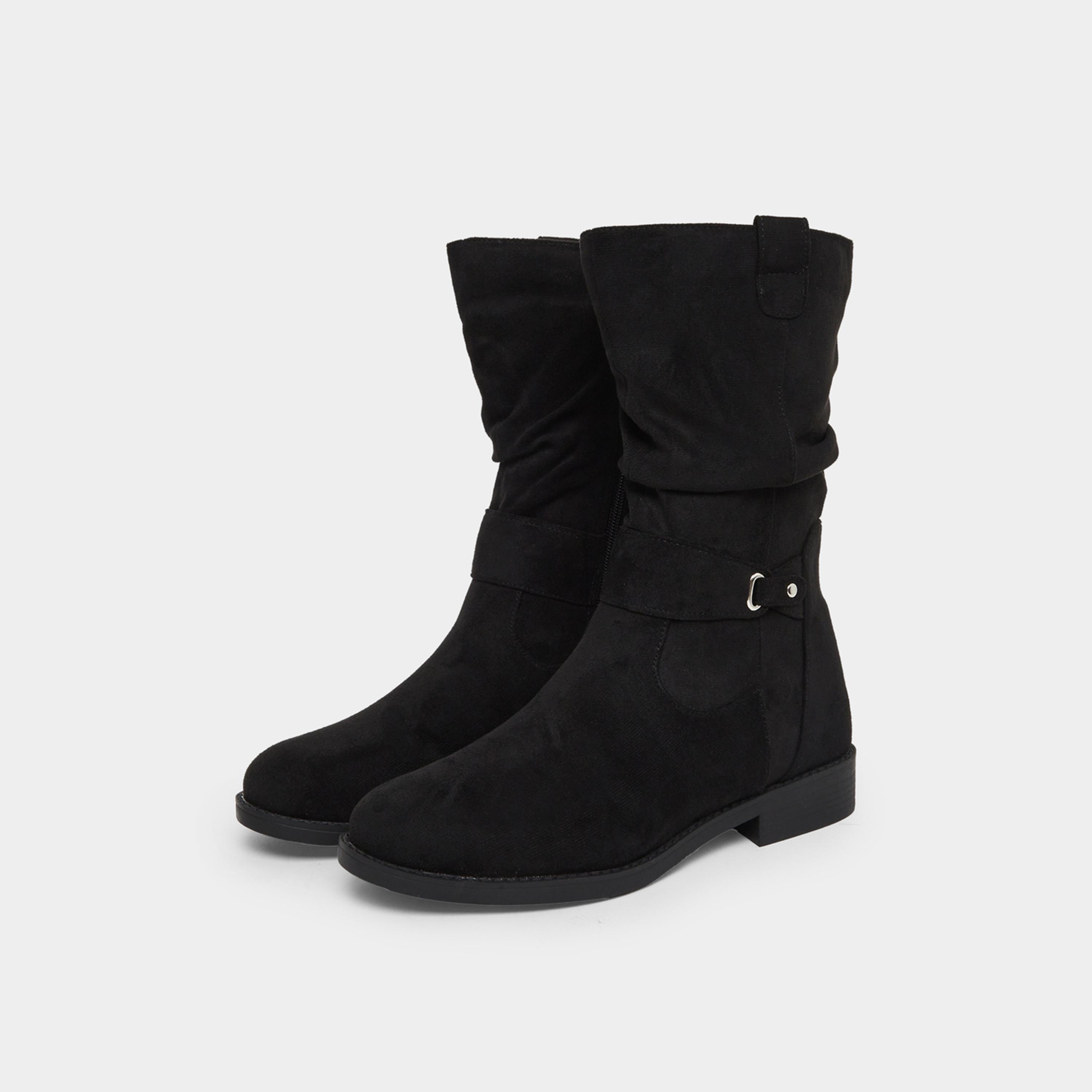 Styli Black Suede Look Buckle Detail Boots-women-shoes-boots-image-1
