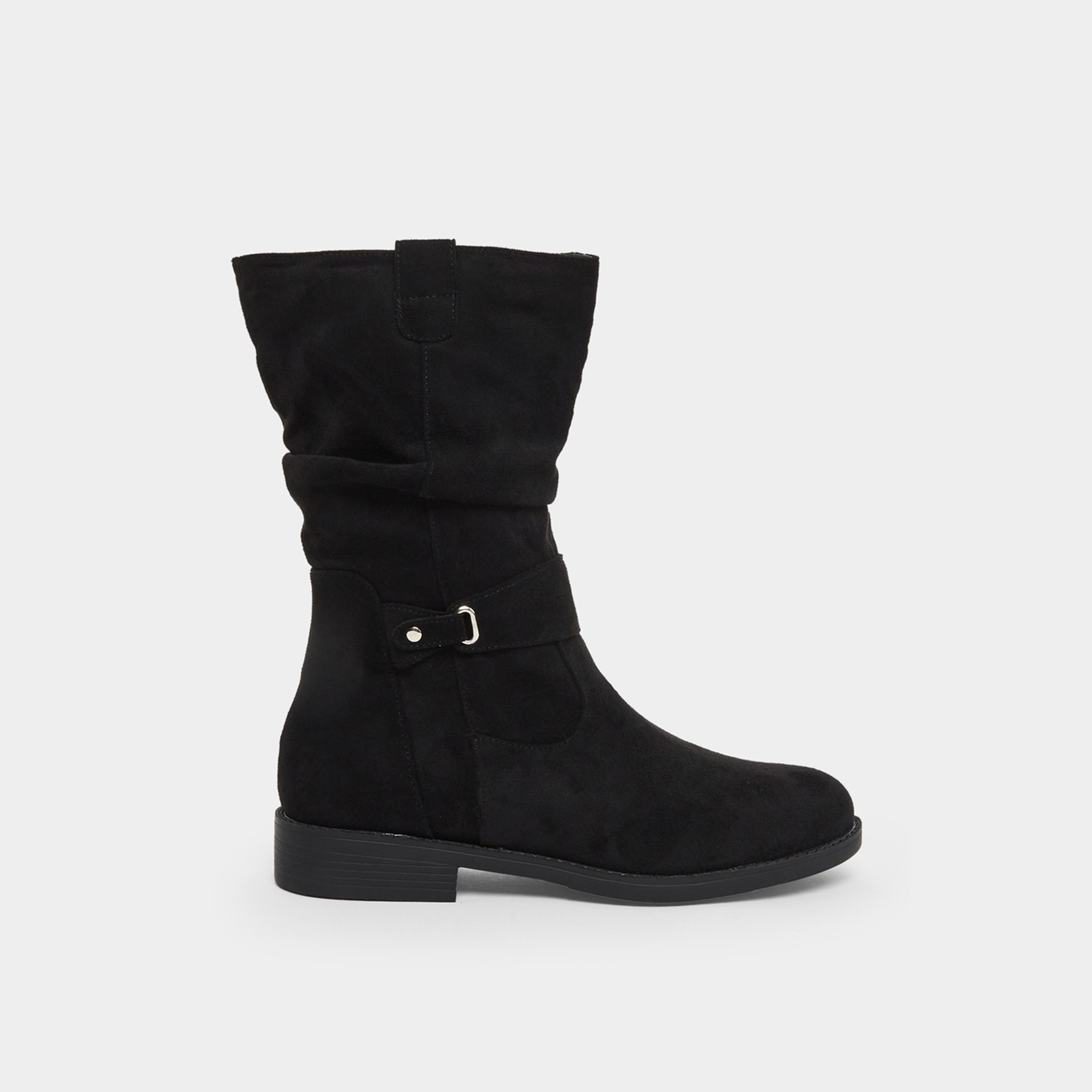 ستايلي - حذاء أسود بمظهر جلد سويدي وتفاصيل إبزيم-women-shoes-boots-image-3