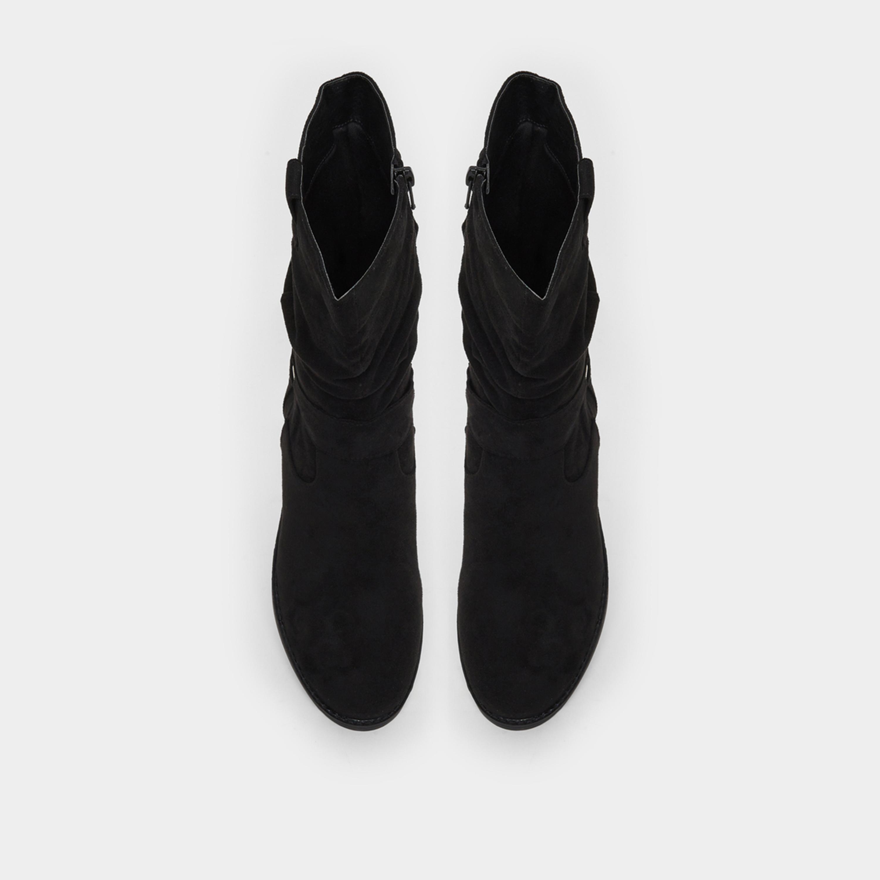 Styli Black Suede Look Buckle Detail Boots-women-shoes-boots-image-4