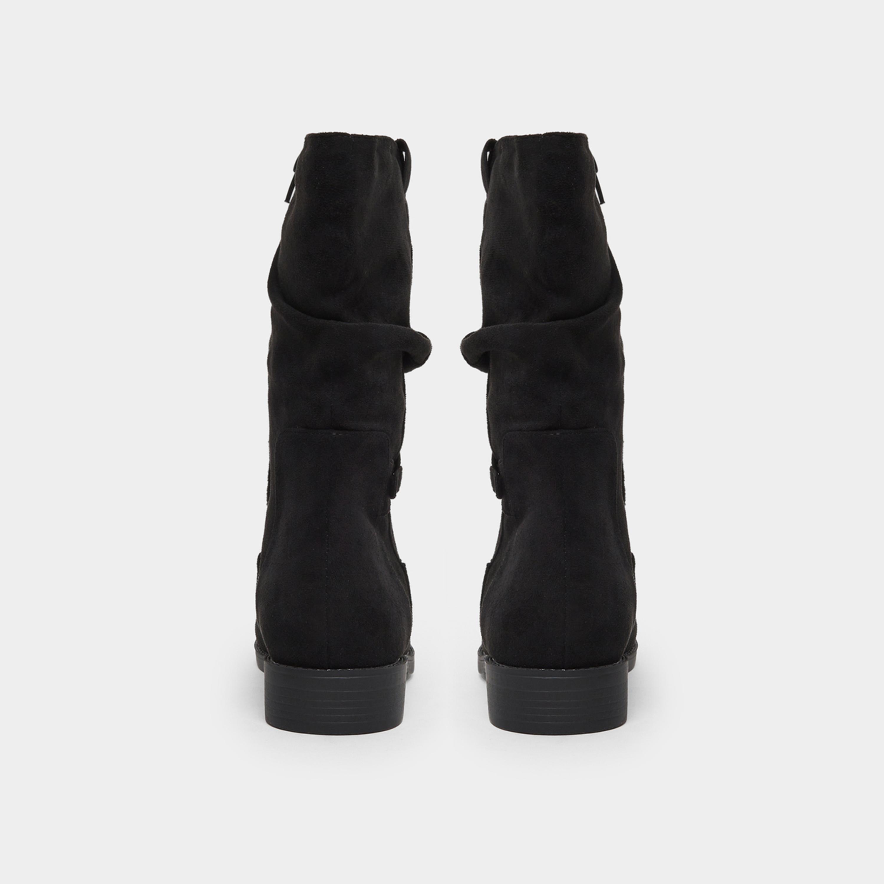 ستايلي - حذاء أسود بمظهر جلد سويدي وتفاصيل إبزيم-women-shoes-boots-image-6