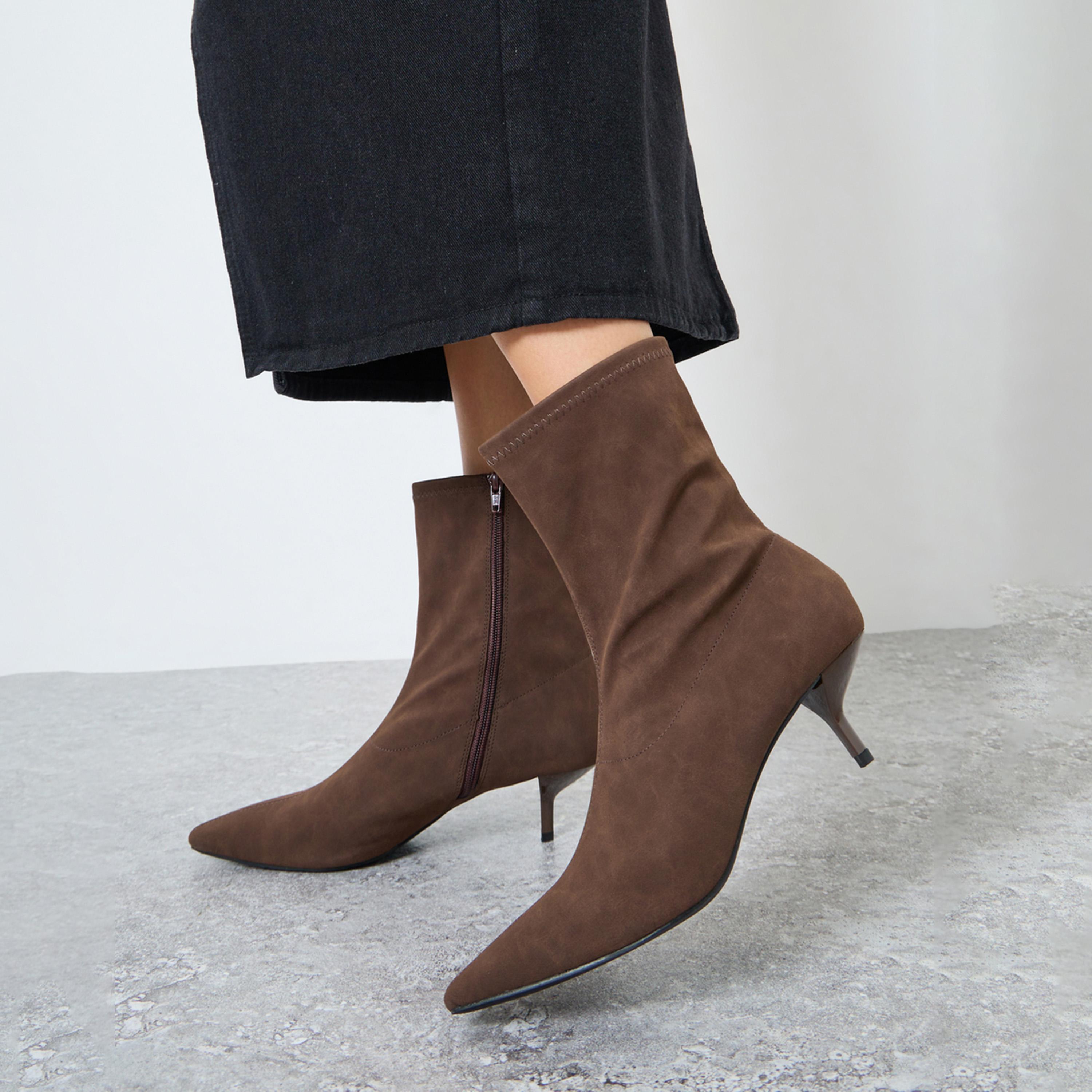 Styli Women Brown Suede Look Ankle Boots-women-shoes-boots-image-2