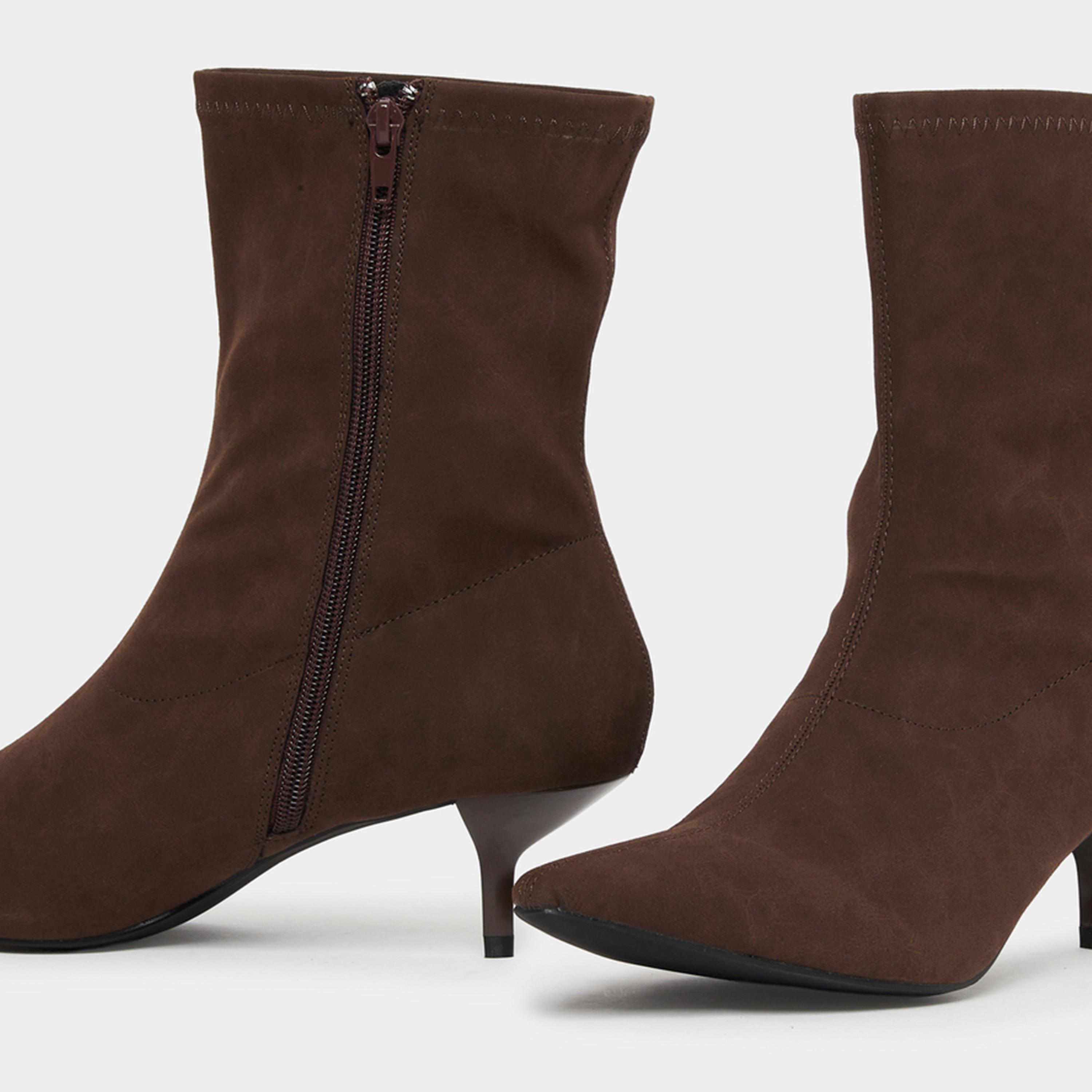 Styli Women Brown Suede Look Ankle Boots-women-shoes-boots-image-5