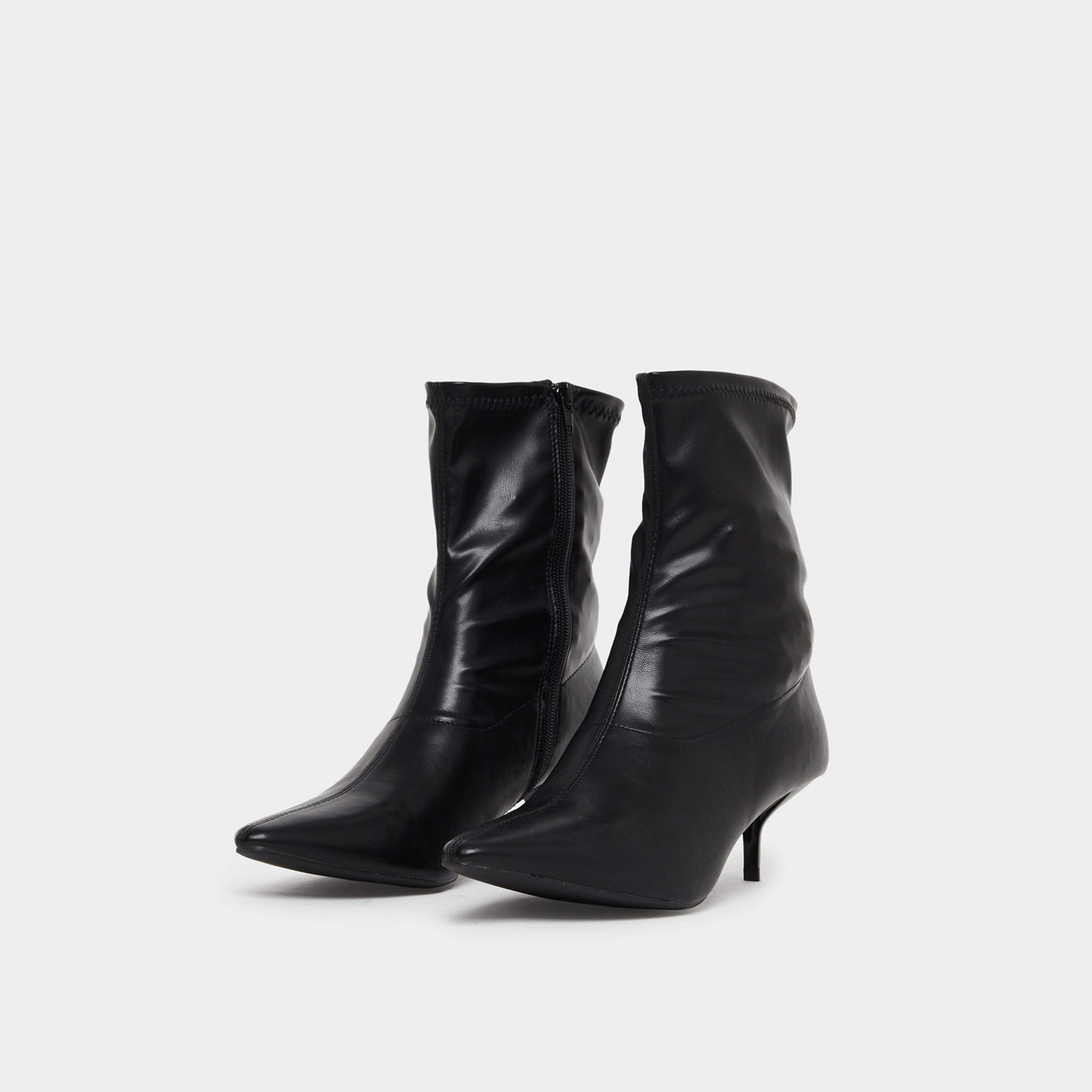 Styli Women Black Kitten Heel Ankle Boots-women-shoes-boots-image-1