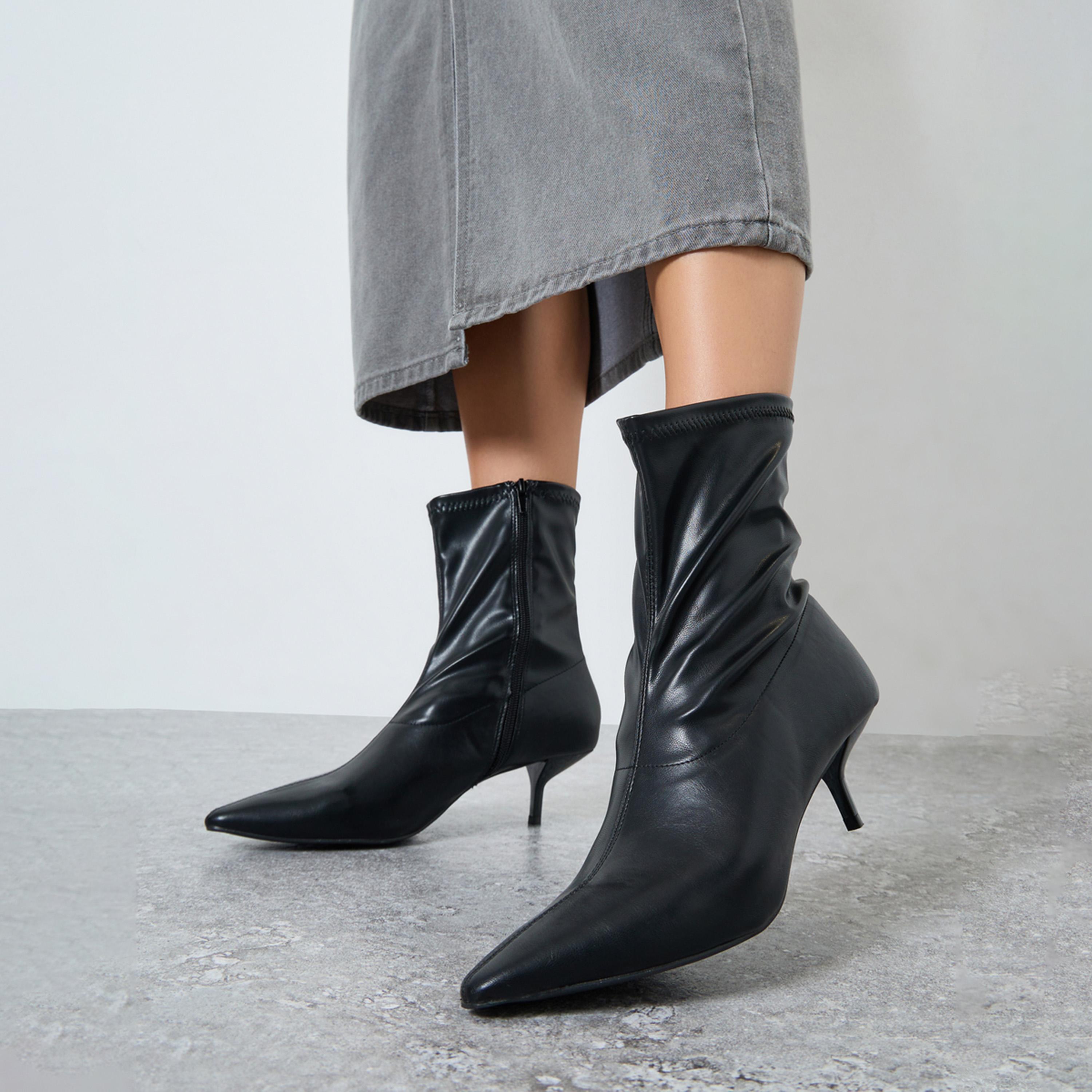 ستايلي - حذاء بكعب قصير أسود حتى الكاحل للنساء-women-shoes-boots-image-2