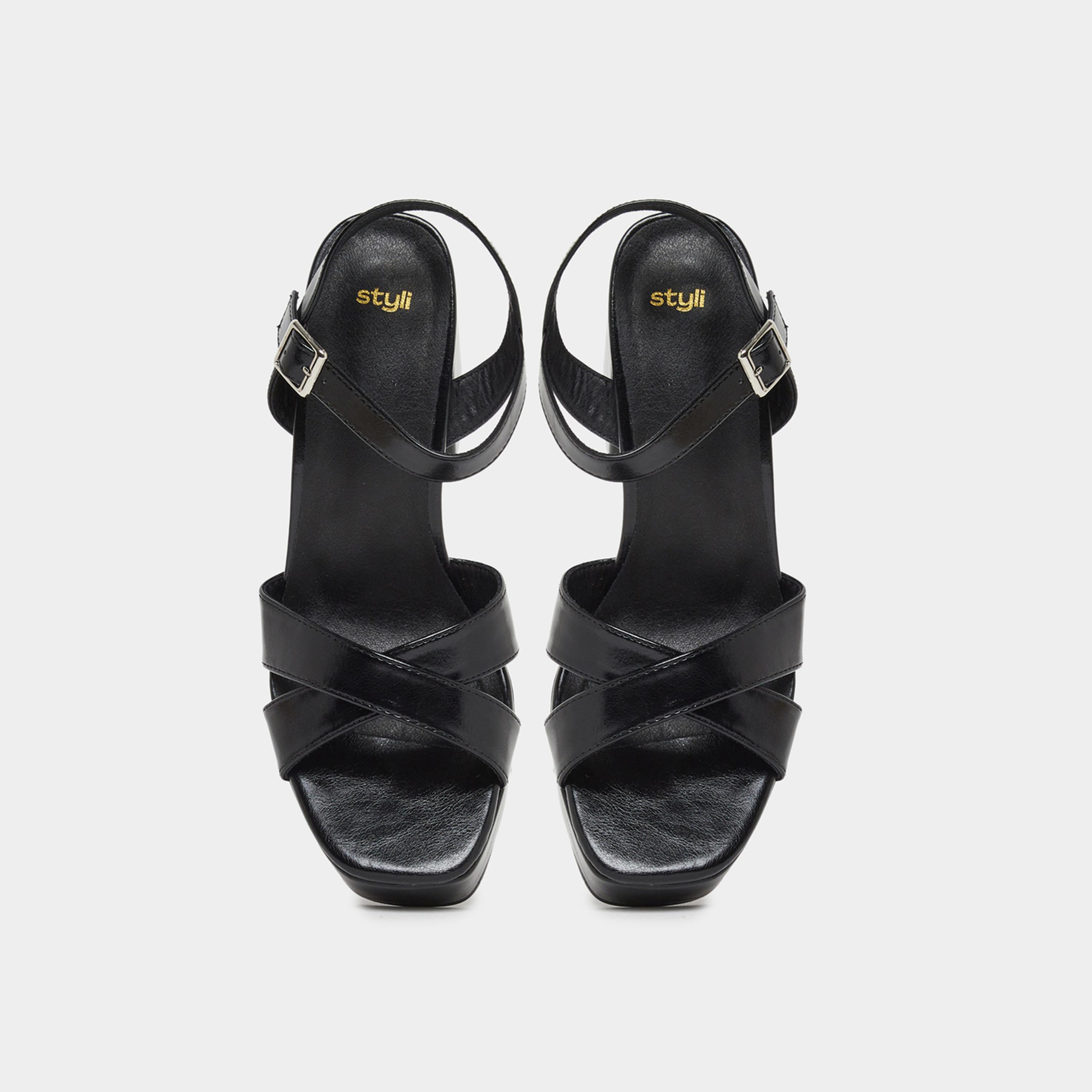 ستايلي - صندل بكعب عريض وحزام متقاطع مع إبزيم للنساء-women-shoes-sandals-heeled-image-6