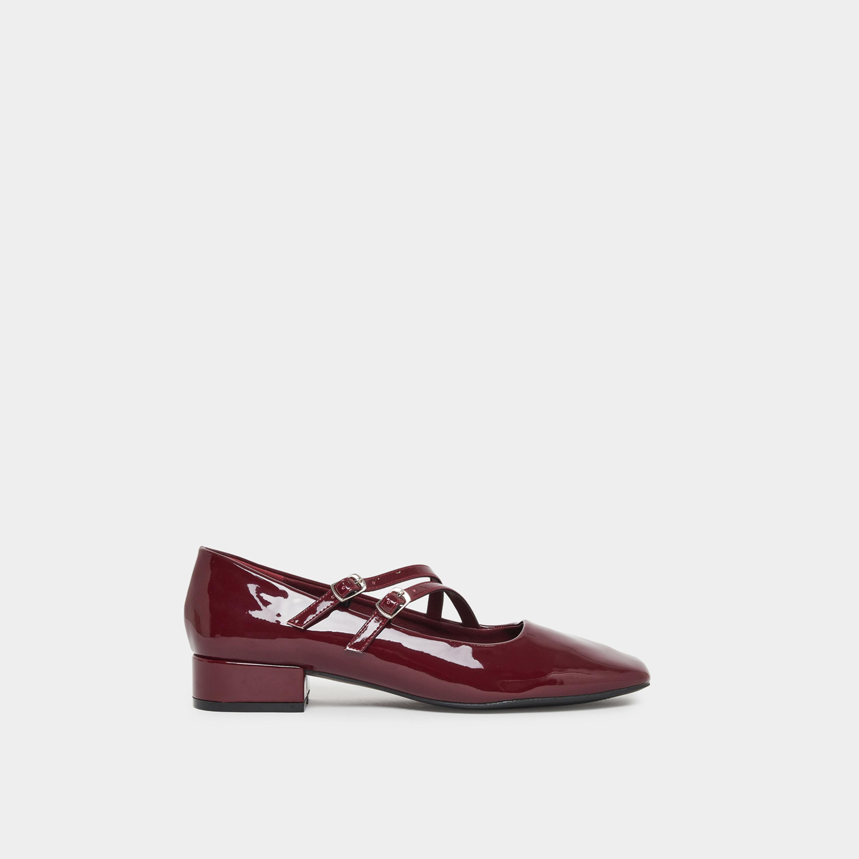 ستايلي - حذاء ماري جين برغندي لامع بمقدمة مربعة للنساء-women-shoes-flats-ballerinas-image-3