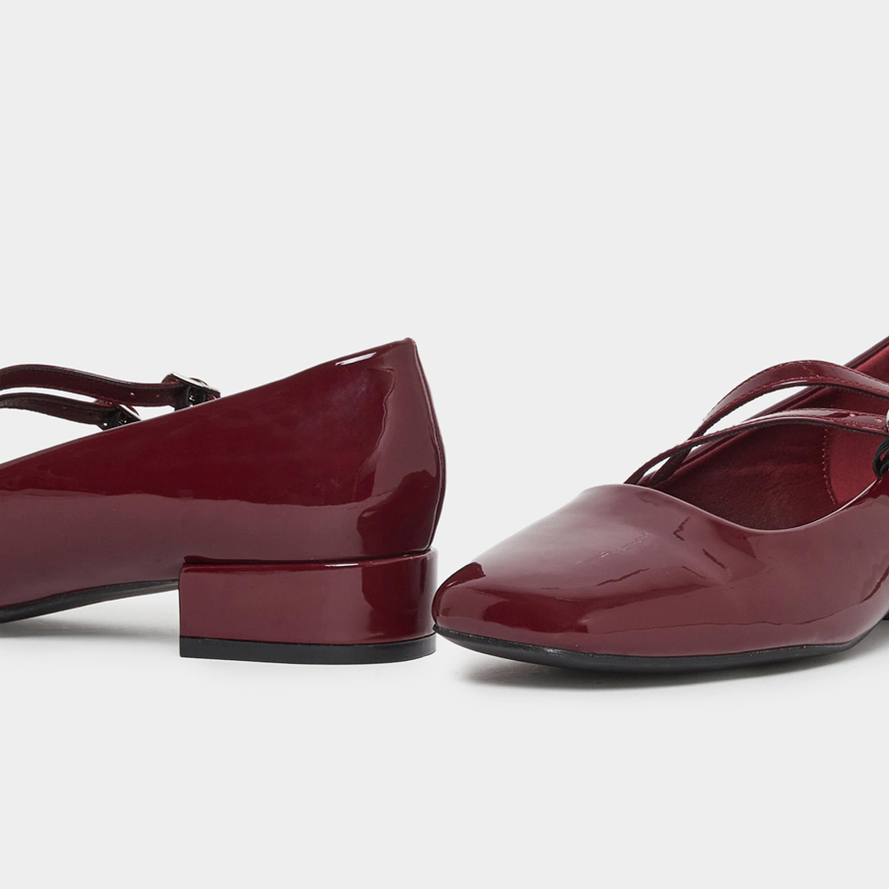 ستايلي - حذاء ماري جين برغندي لامع بمقدمة مربعة للنساء-women-shoes-flats-ballerinas-image-4