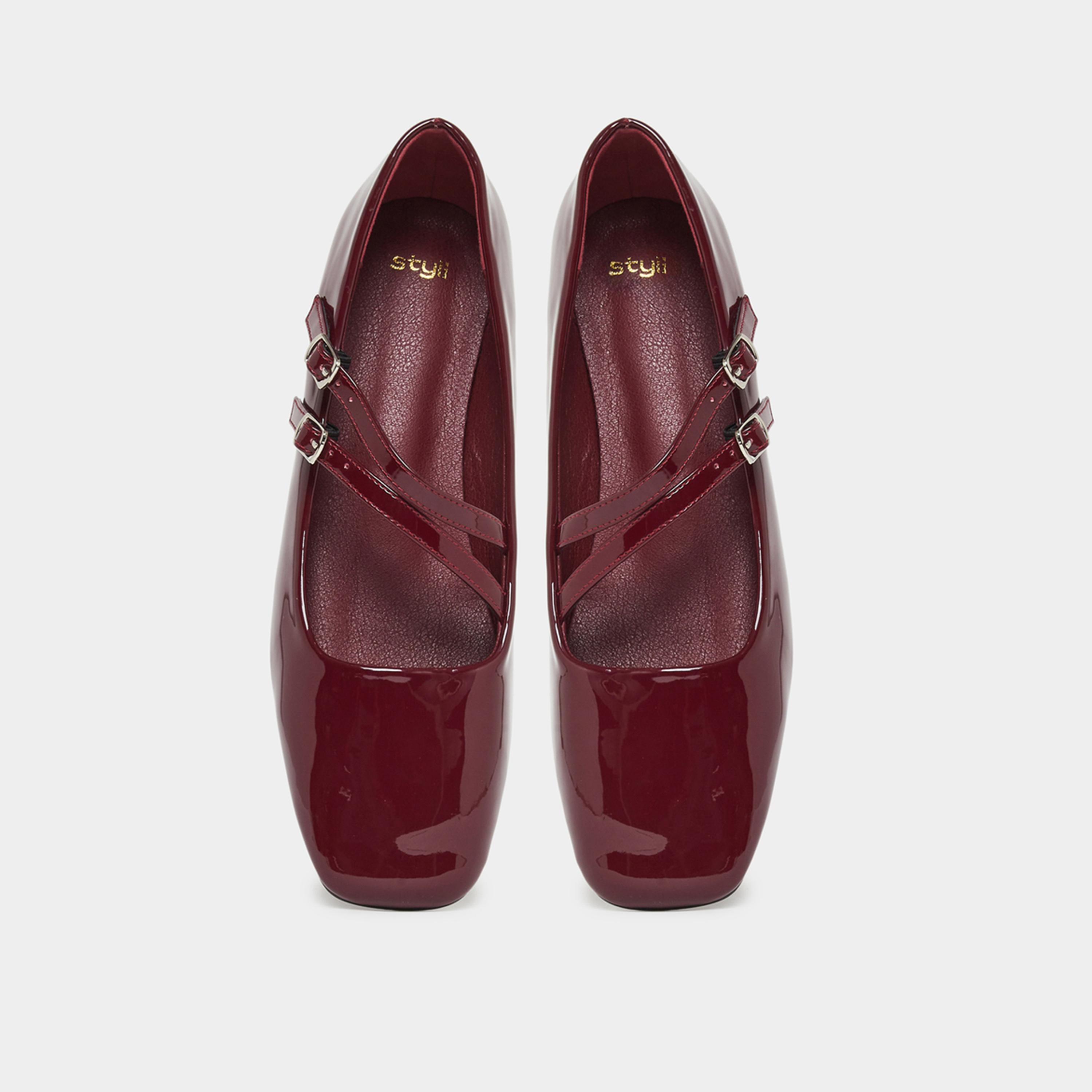 ستايلي - حذاء ماري جين برغندي لامع بمقدمة مربعة للنساء-women-shoes-flats-ballerinas-image-6